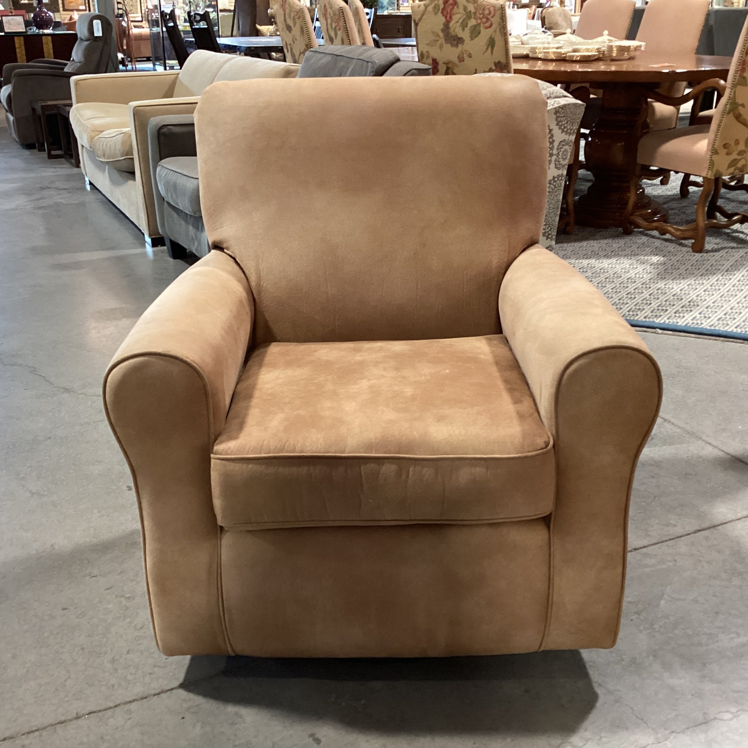 Best Chairs Tan Micro Suede Swivel Rock Chair 35"x 33"x 38"