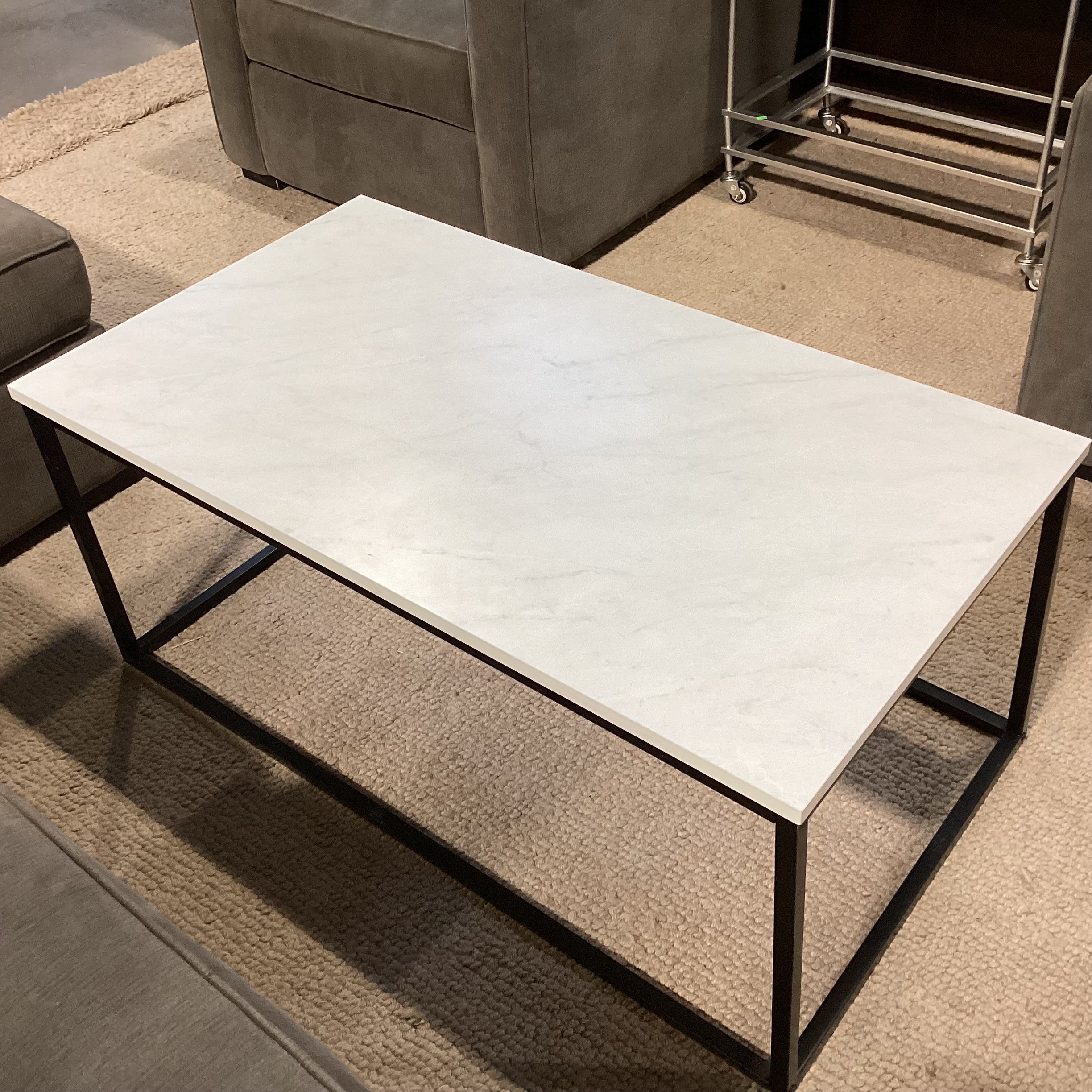 Marble Style Laminate & Black Metal Coffee Table 42"x 24"x 18"