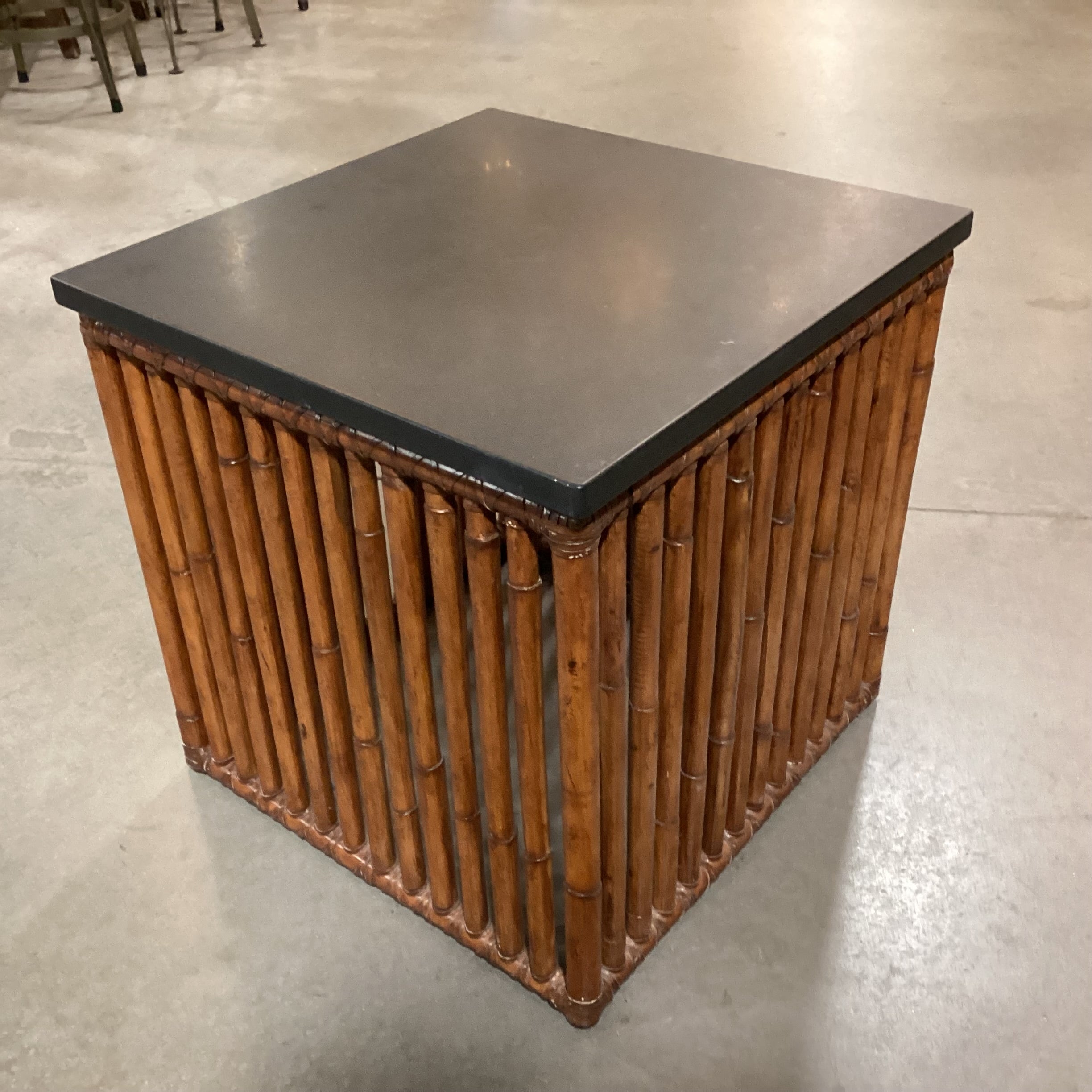 Bamboo Leather Wrapped & Black Granite End Table 19.5"x 19.5"x 19.5"