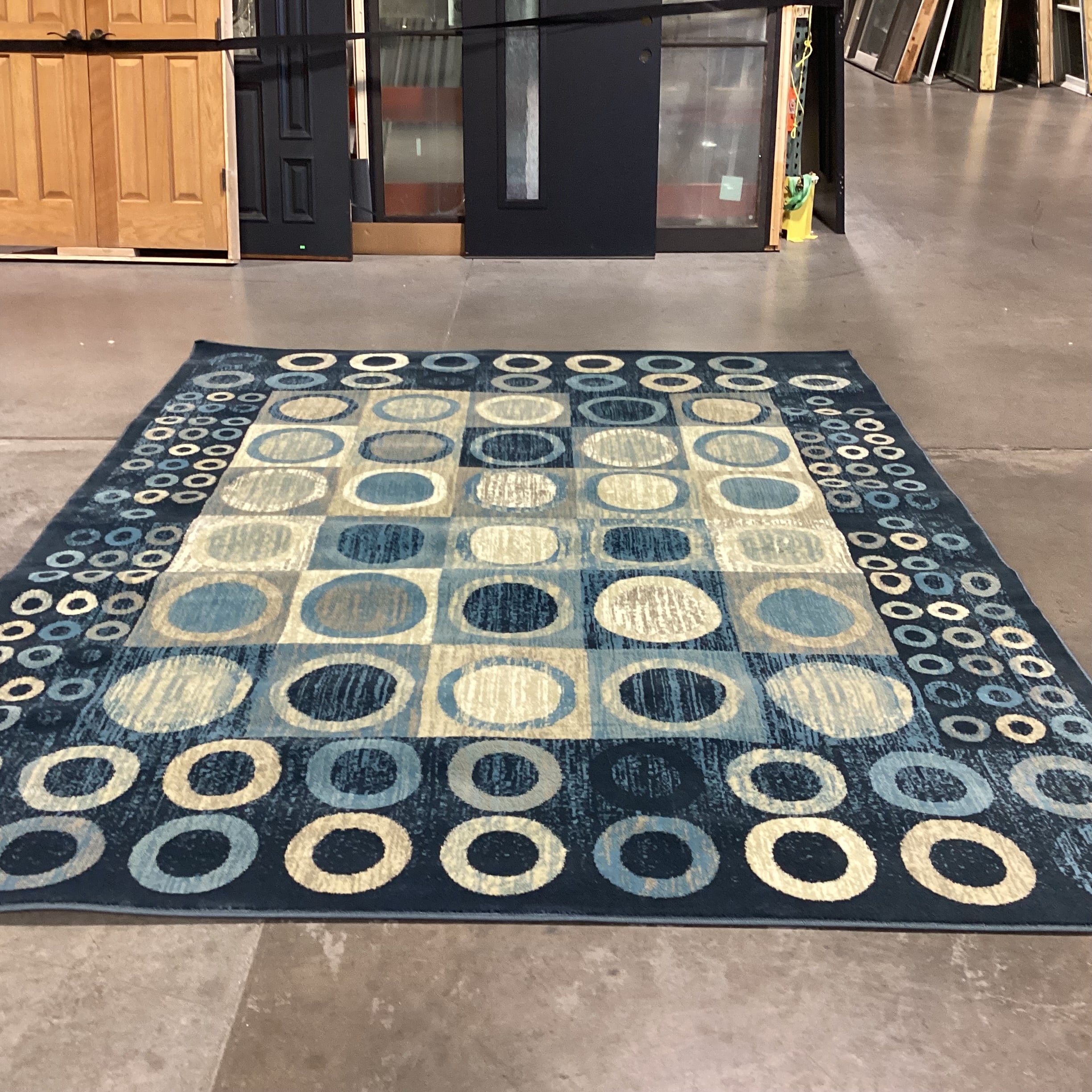 DahDoul Riverside Blue Beige Circle Design Poly Rug 8'x 10'