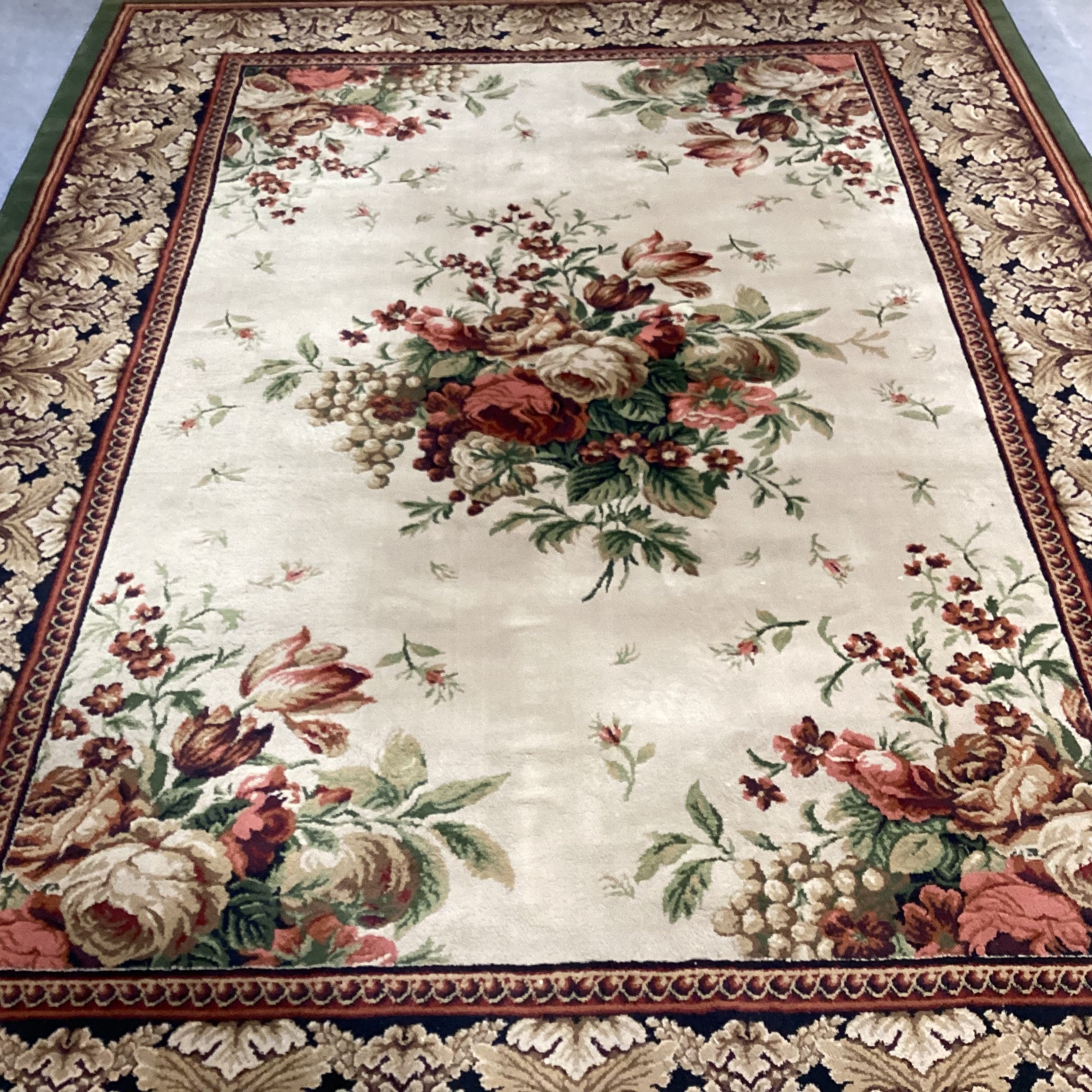 Golden Red & Olive Floral with Fringe Rug 8' x 11'