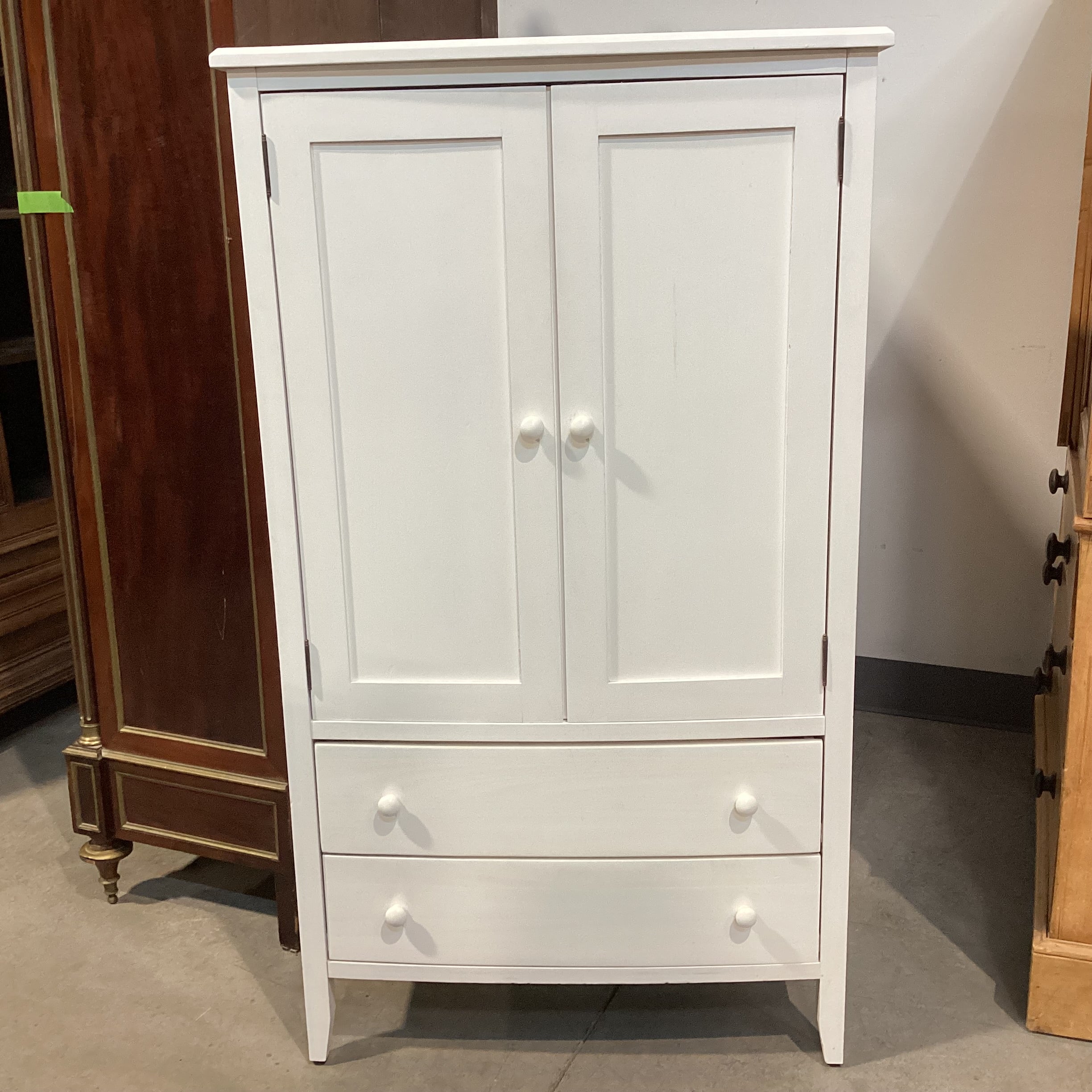 White Washed Wood 2 Drawer 2 Door with Shelves Wardrobe Armoire 36"x 19"x 63"