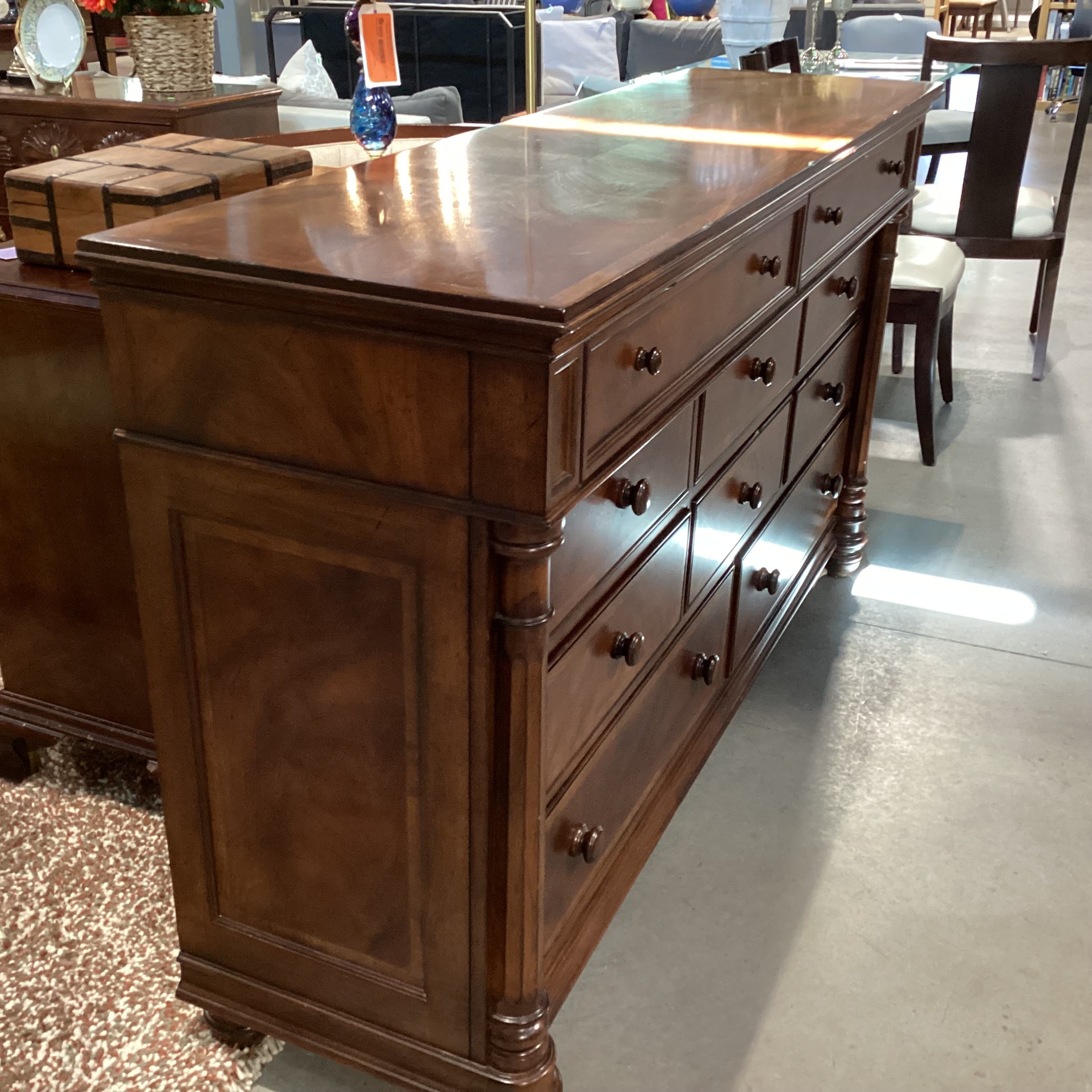 Jackson Carter Furniture Dark Finish Carved Column Detail 10 Drawer Dresser 69.5"x 20"x 40"