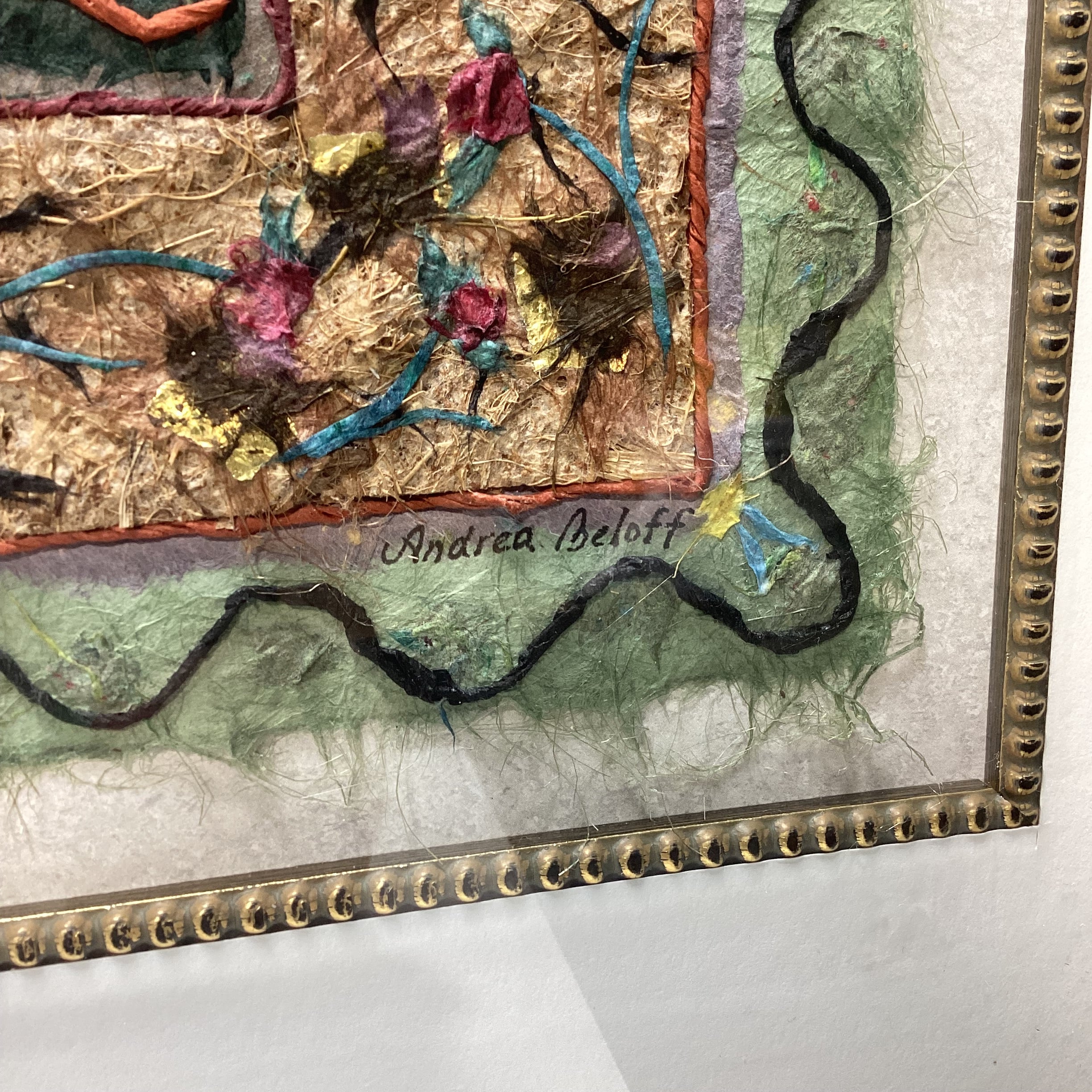 Andrea Beloff Signed "Treasure Bud" Original Handmade Paper Collage 32" x 32'