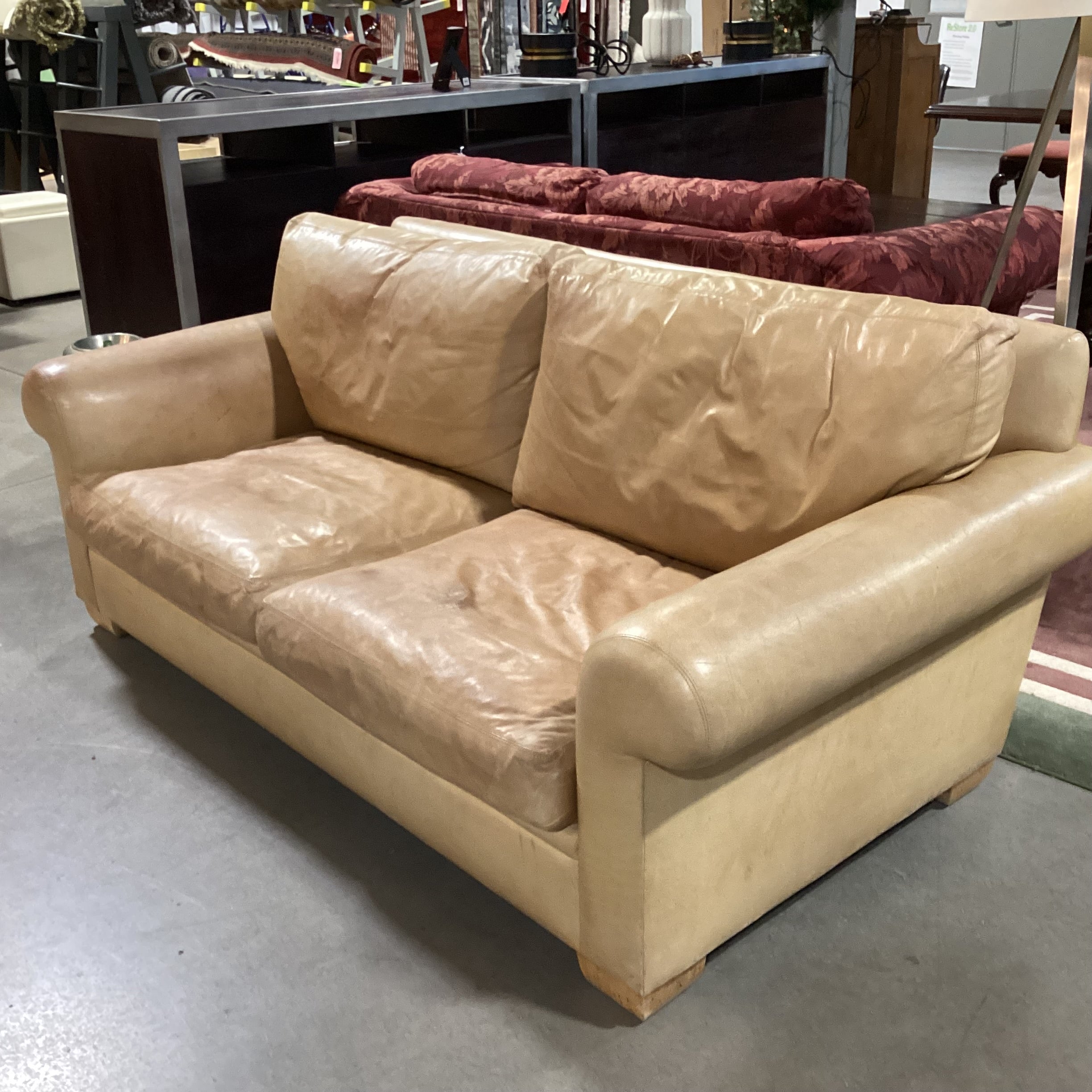 D Langston Blonde Leather Sofa 76"x 40"x 30"