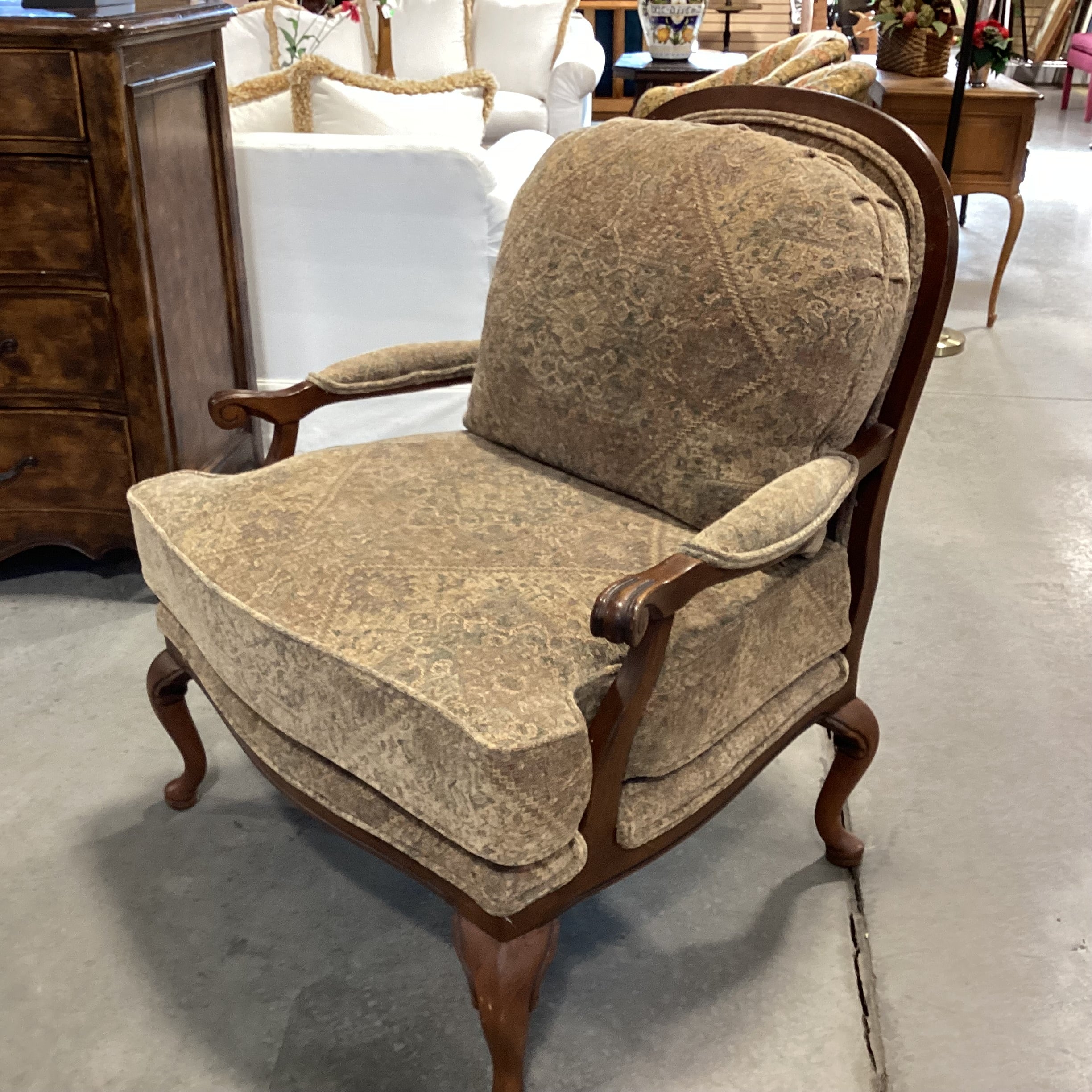 Harden Furniture Carved Wood with Back Detail Gold & Sage Design Chair 35"x 35"x 46"