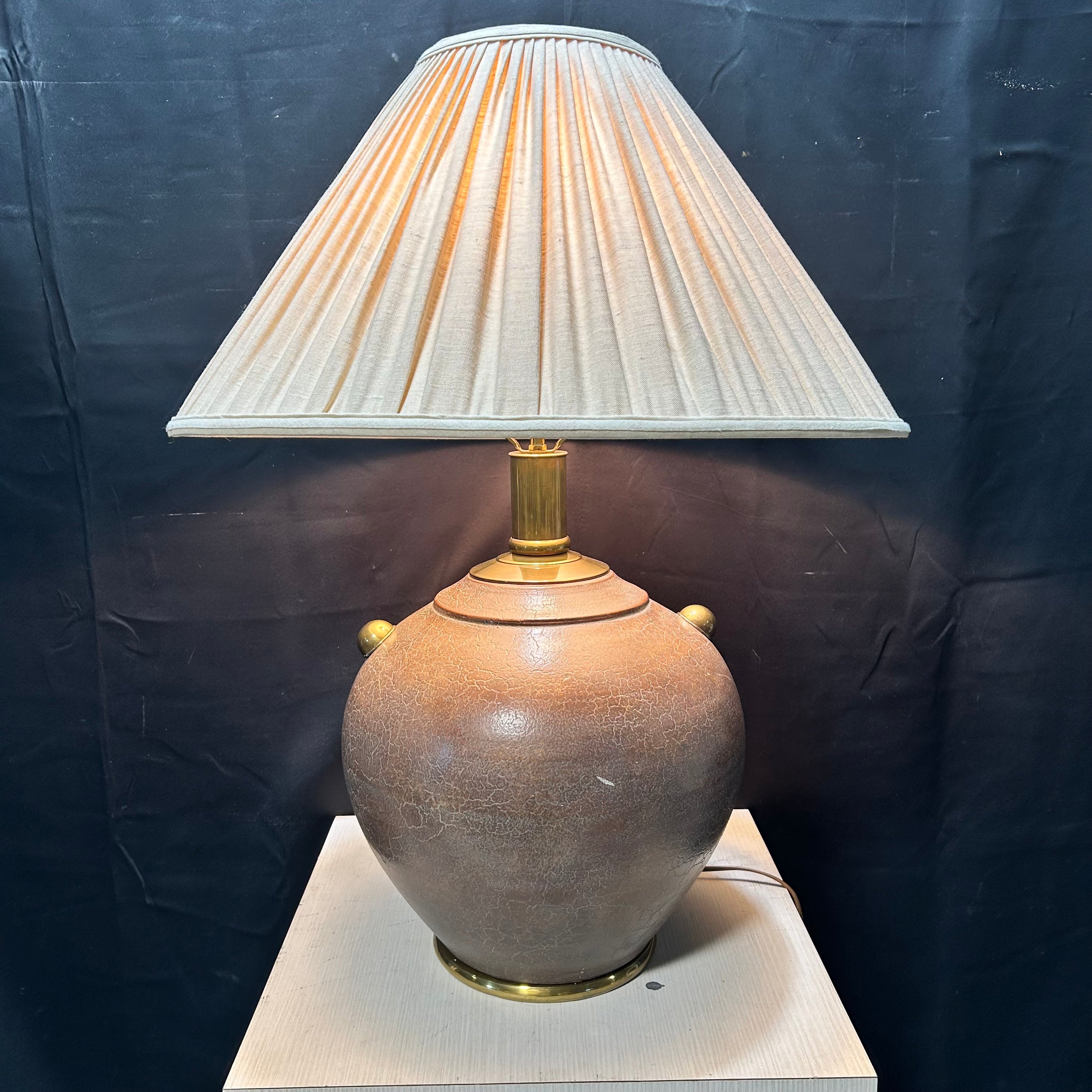 Vintage Terracotta With Brass Accents 7 Cracked Finish 24"x 32"Table Lamp
