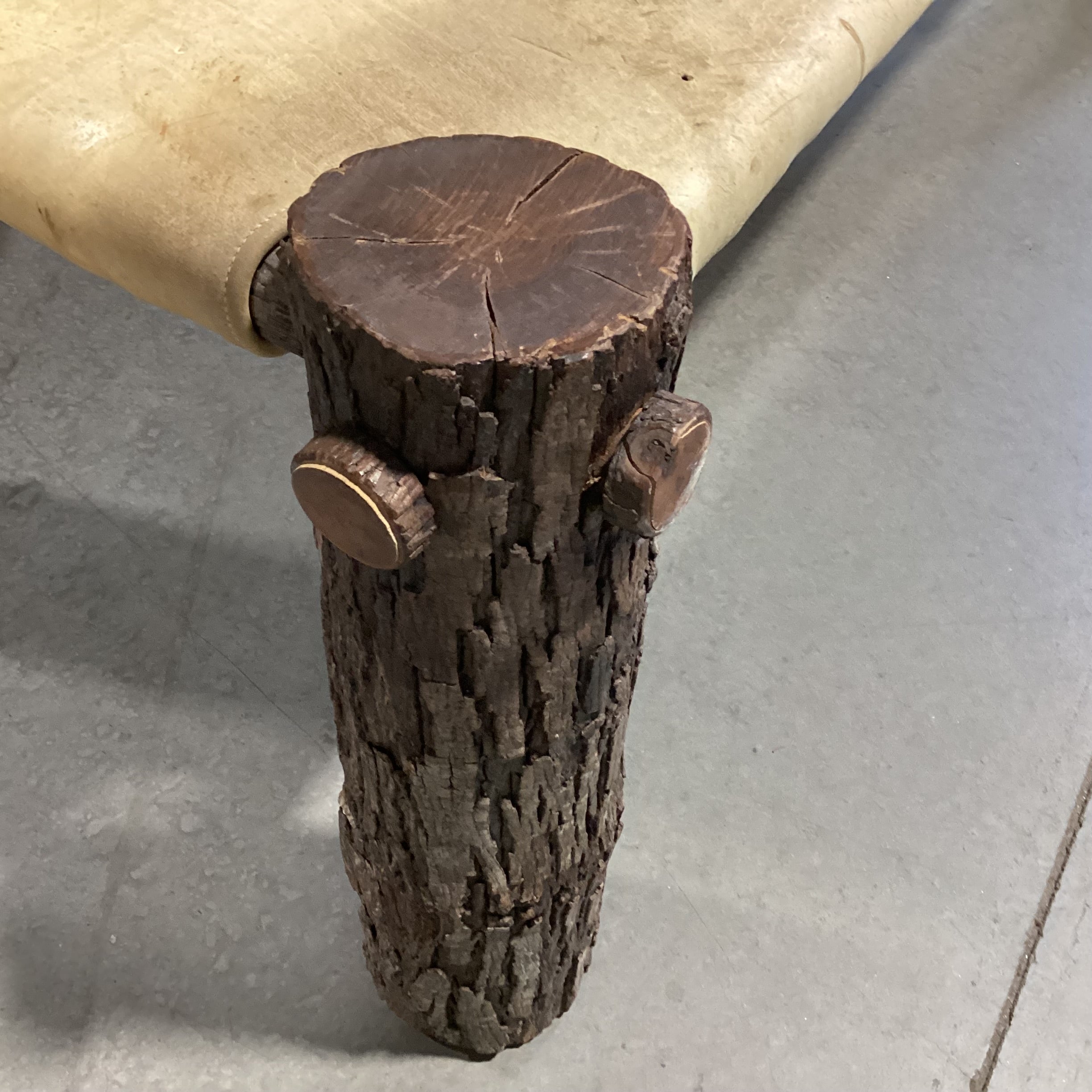 Rustic Log & Leather Nailhead Bench Ottoman 60"x 32"x 20"