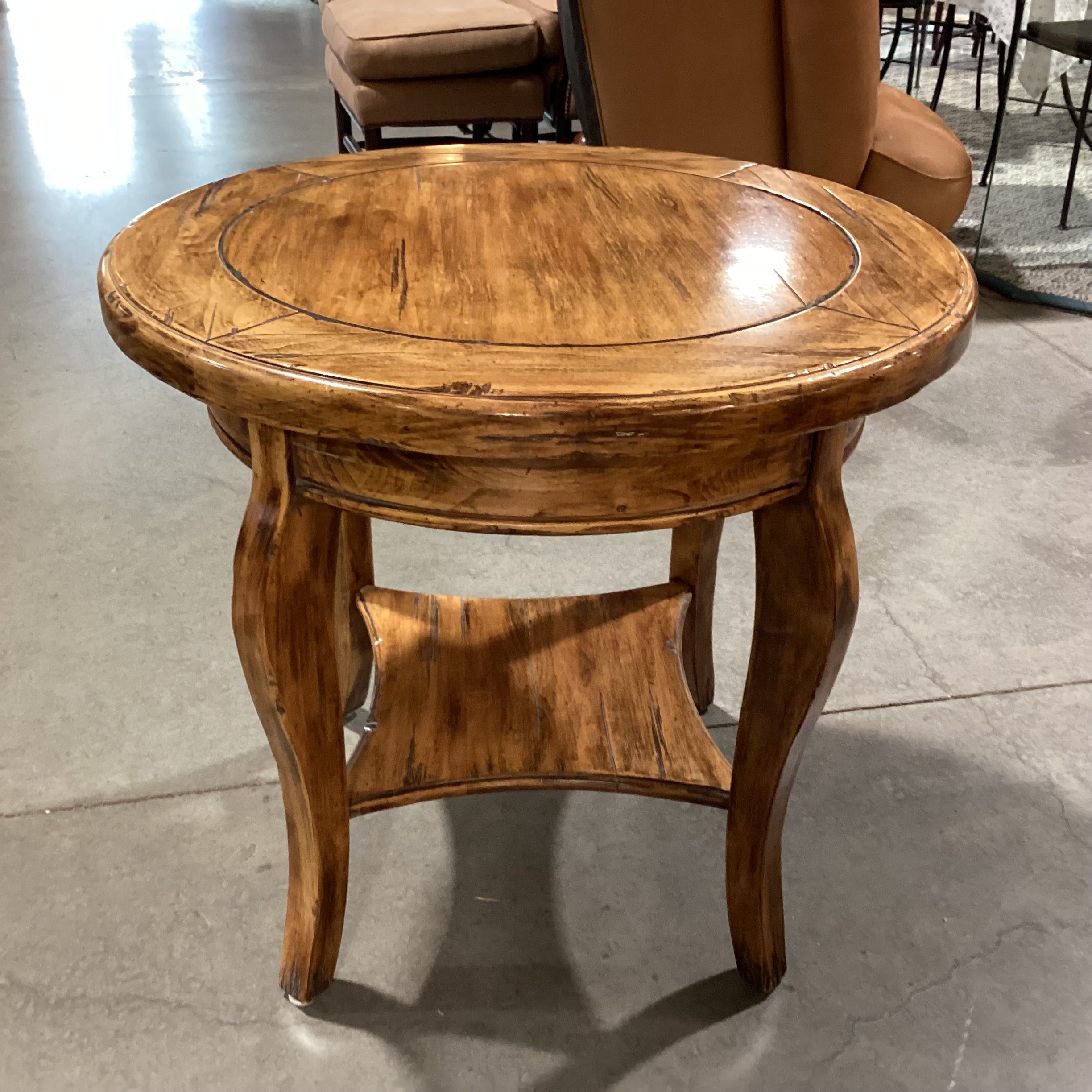 Custom Finished Distressed Solid Wood Round 2 Tiered Accent Table 30" Diameter x 28"