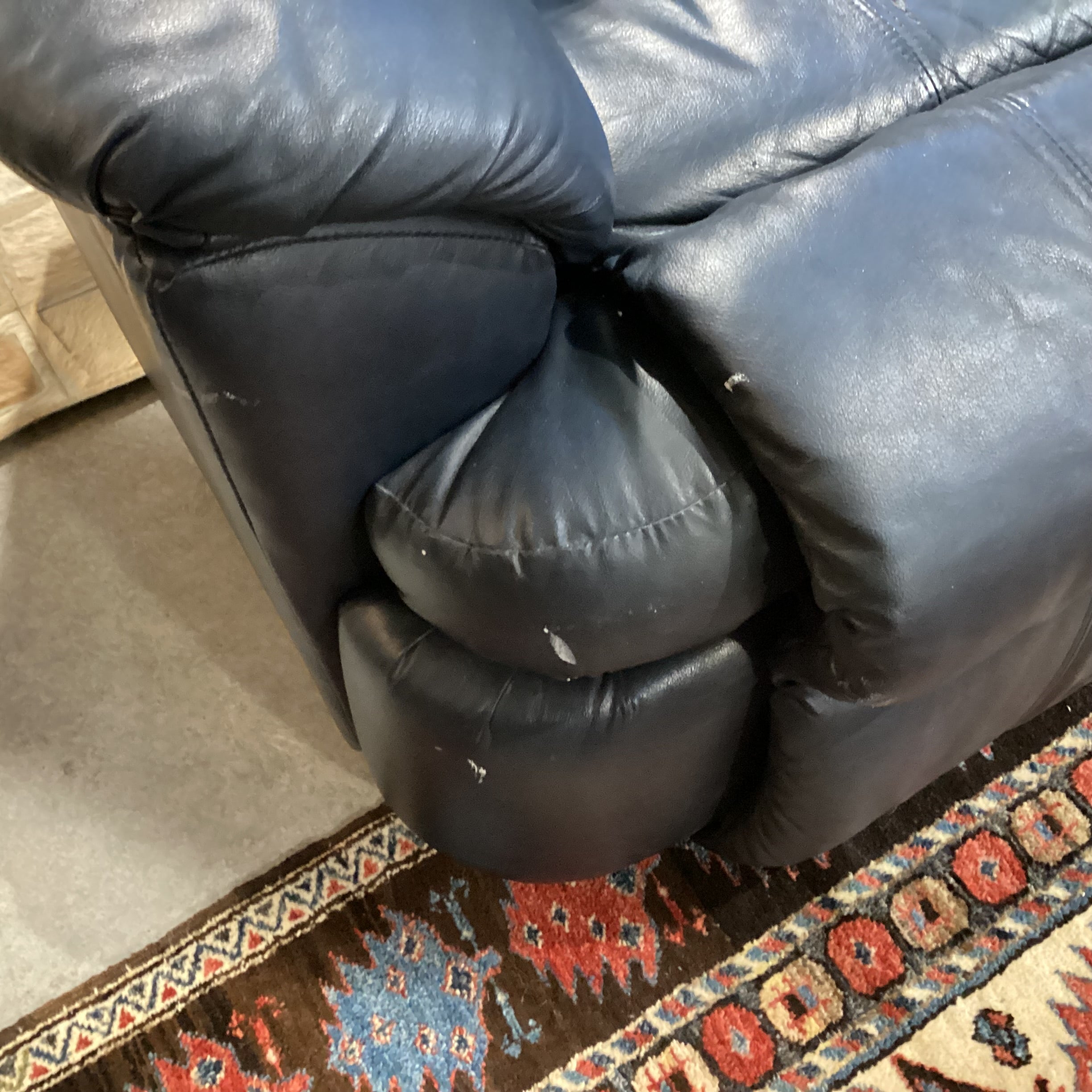 Navy Leather Double Recliner Loveseat Sofa 64"x 40"x 37"