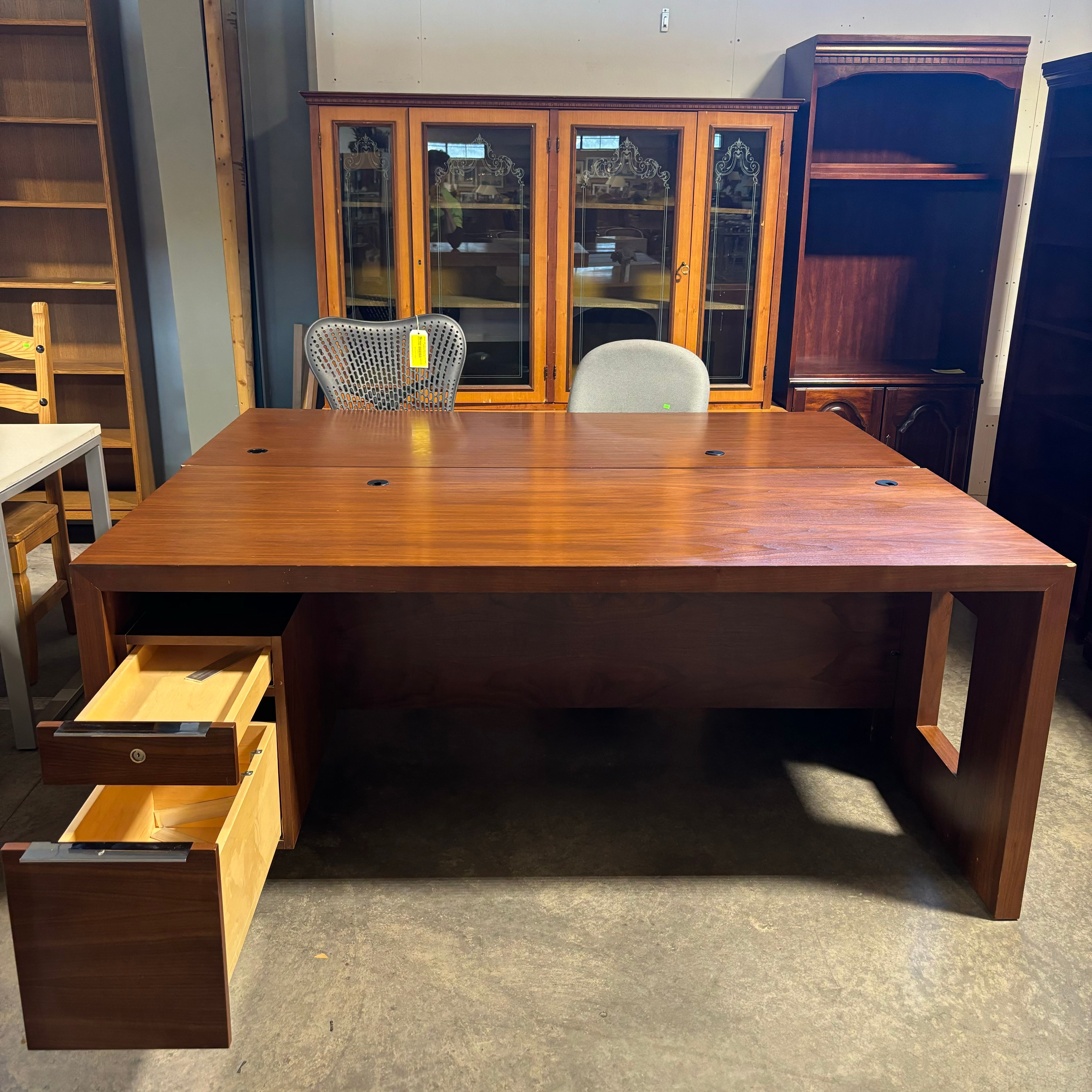 Medium Finish Solid Wood with 2 Soft Close Drawers Executive Desk 72"x 30"x 30"