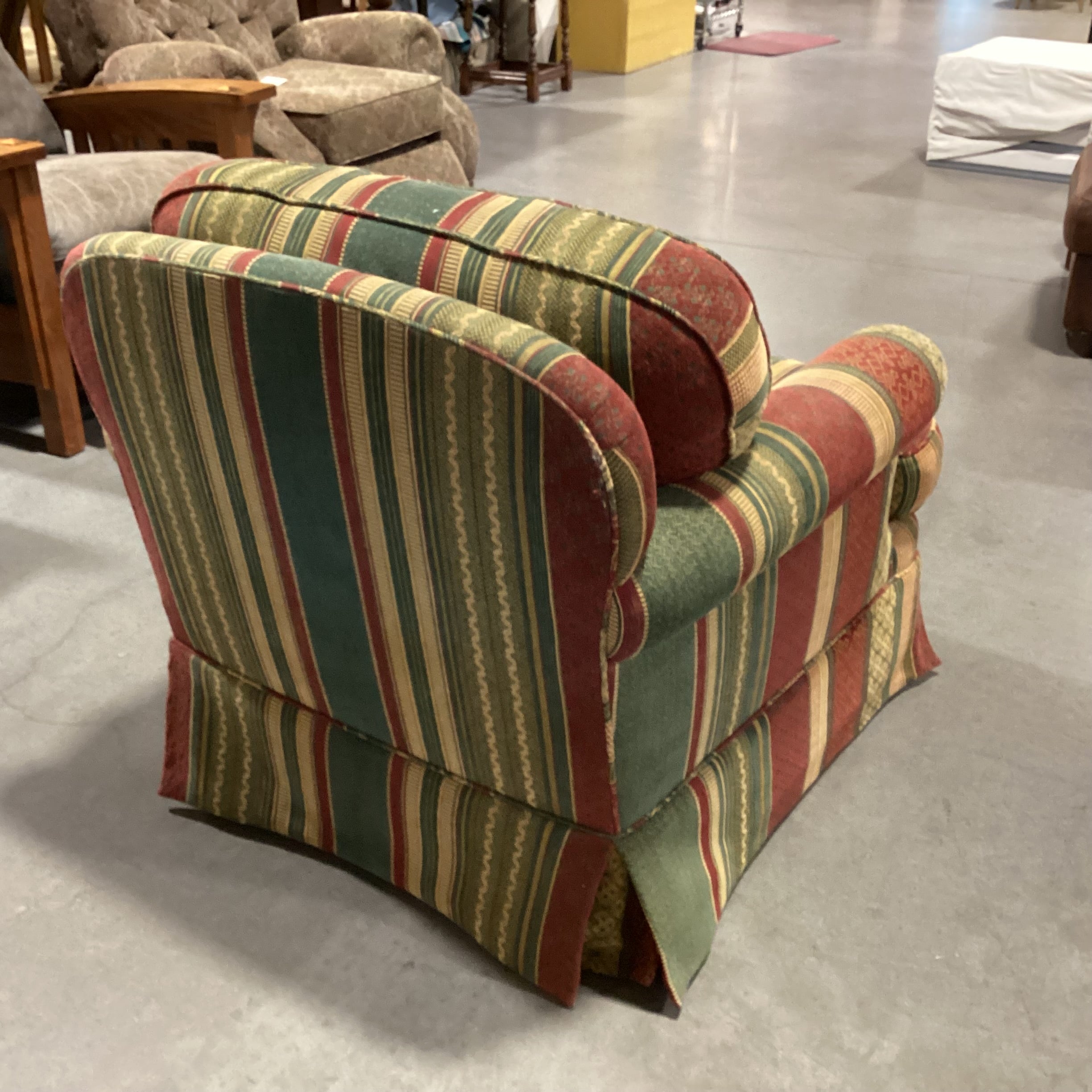 D Langston Custom Rust Green Gold Ribbon Design & Down Swivel Chair 33"x 36"x 31"