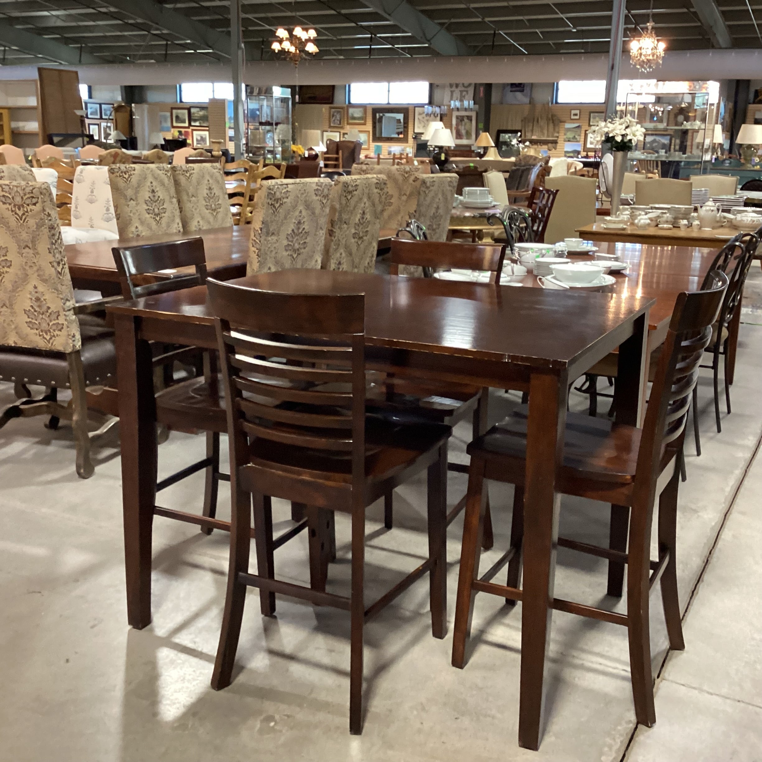 Dark Finish Wood & Veneer Bar Height Table & 4 Barstools Dining Set 48"x 36"x 36"