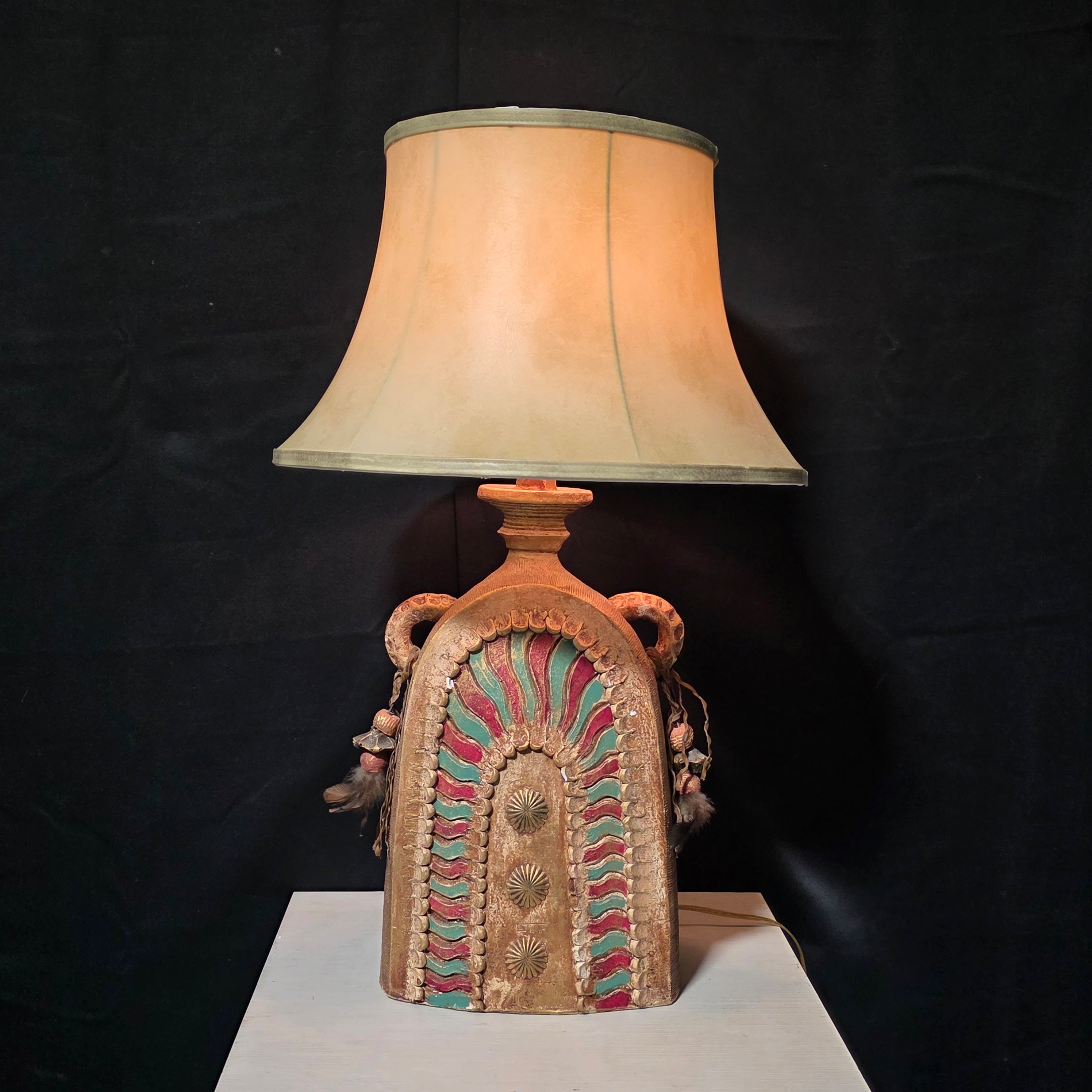 Vintage Mid Century Brutalist Pottery Table Lamp 18.5"Dx30"
