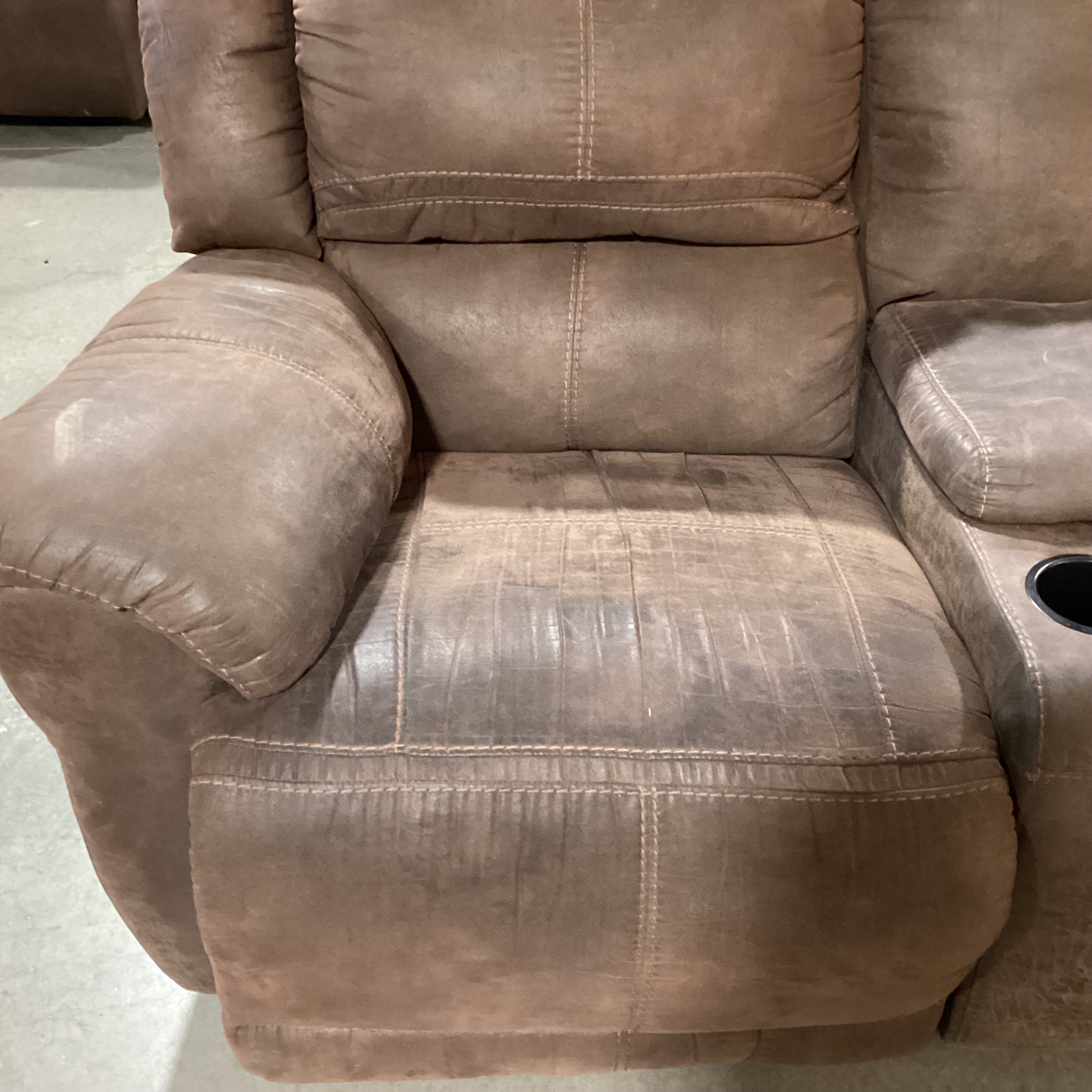 Brown Micro Suede Double Recling with Console Power Sofa 80"x 38"x 36"