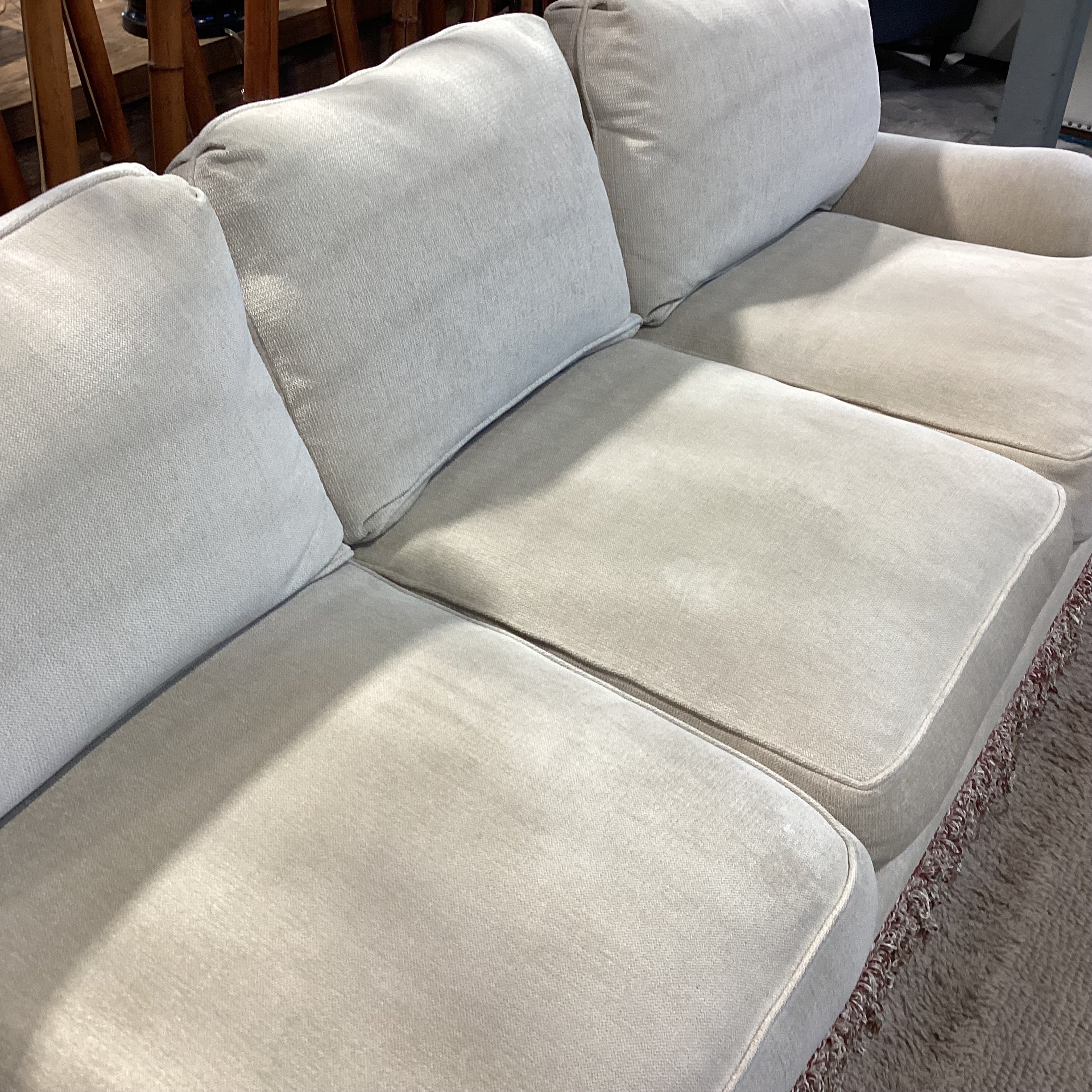 JJ Custom Cream Chenille Woven with Fringe Down Mix Sofa 96"x 42"x 31"