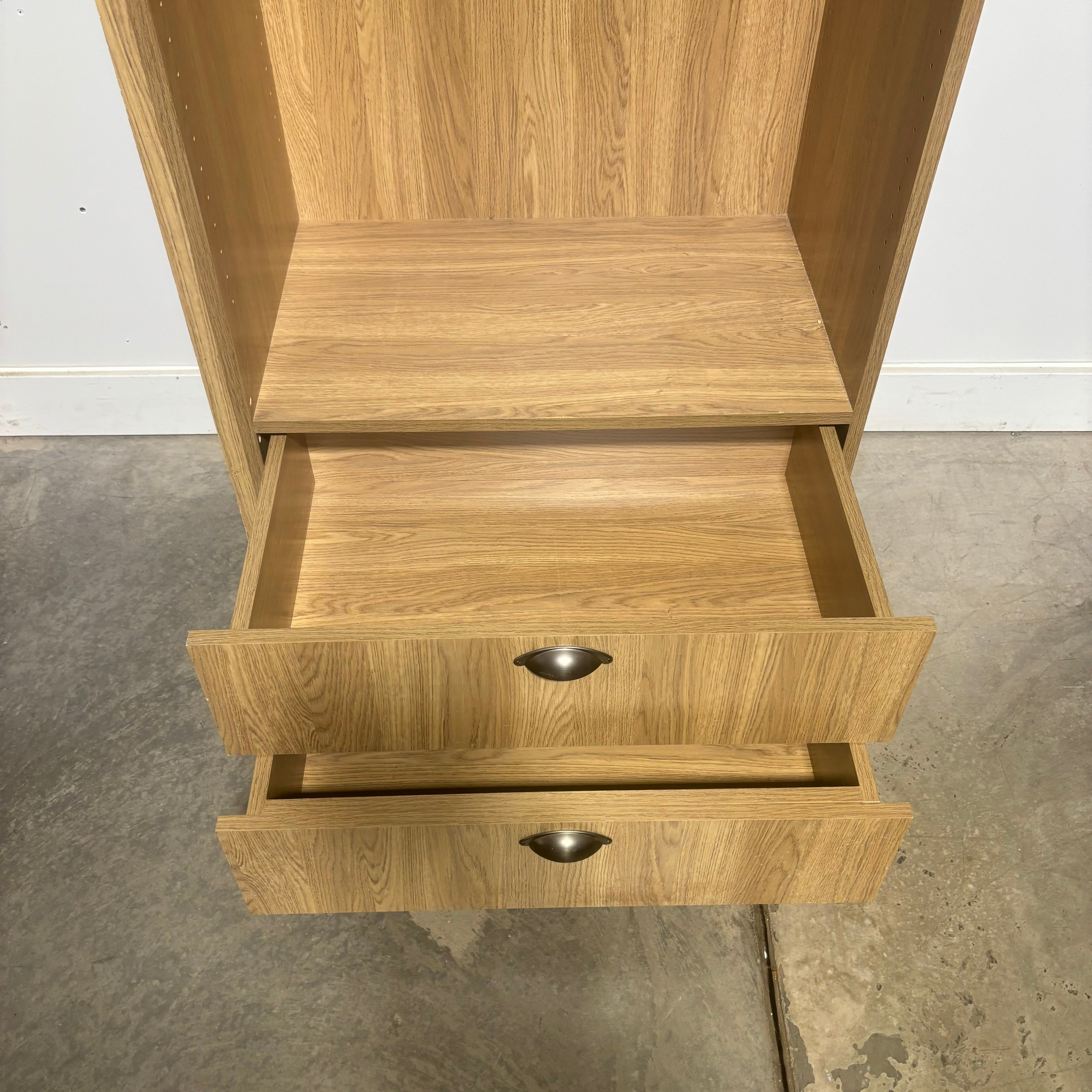 Light Brown Wood Laminate 2 Drawer 2 Shelf Standing Wardrobe 31.5”x 19”x 100”