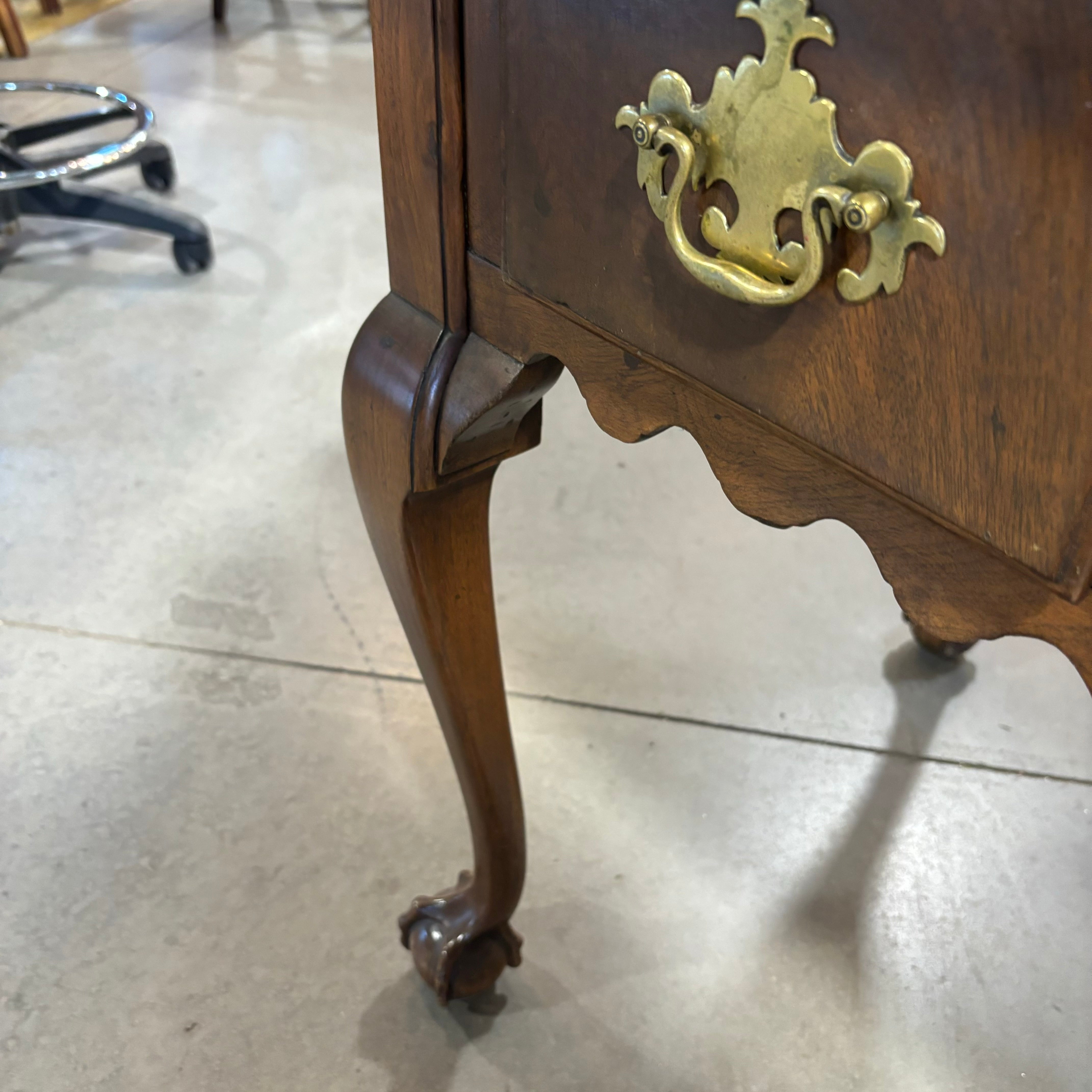 Antique Walnut with Claw and Ball Feet & Brass Accents 3 Drawer Desk 52"x 27"x 29"