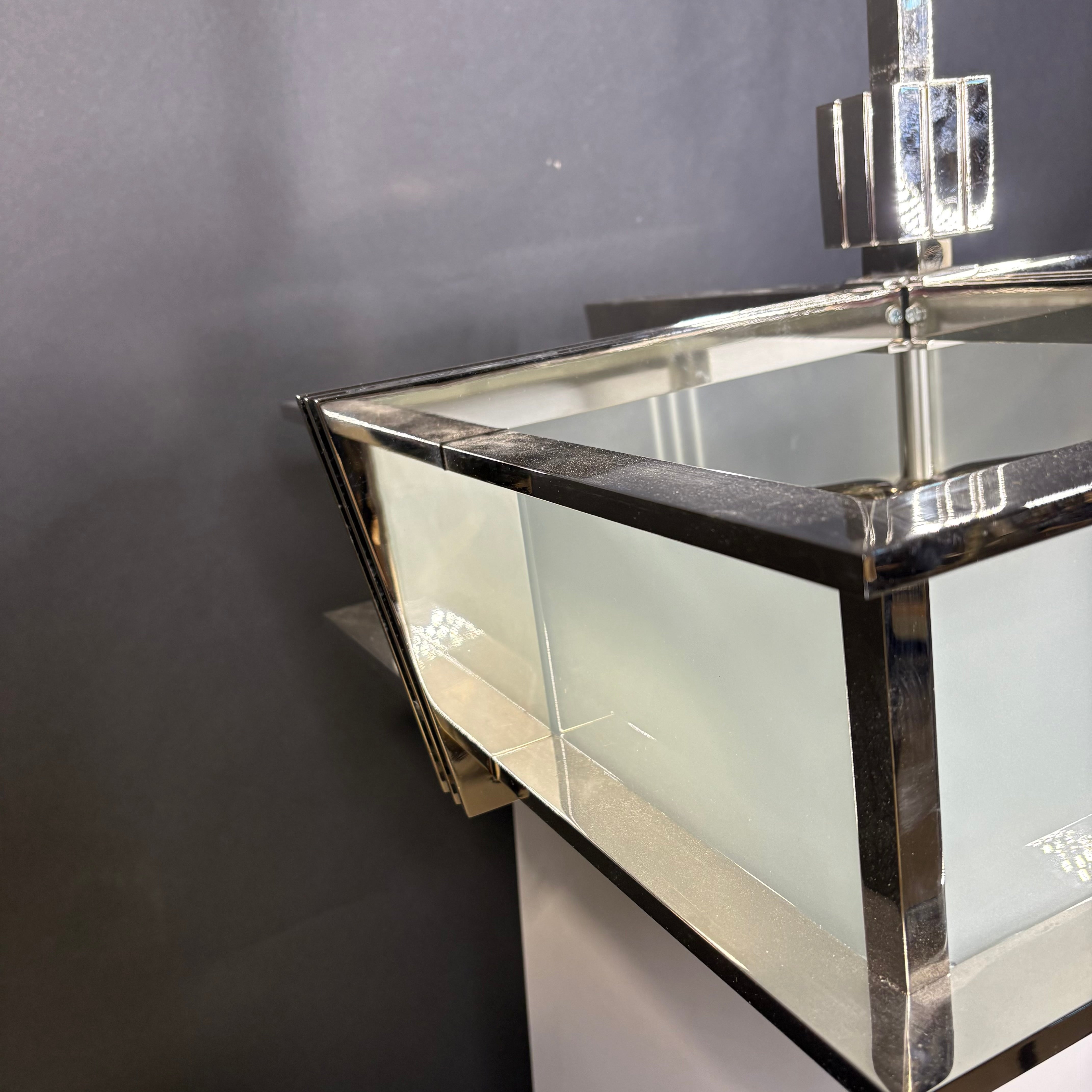 Modern Deco 2-Light Chrome with Frosted Glass Semi-Flush Ceiling Pendant 23.5”x 23.5”x 23.5”