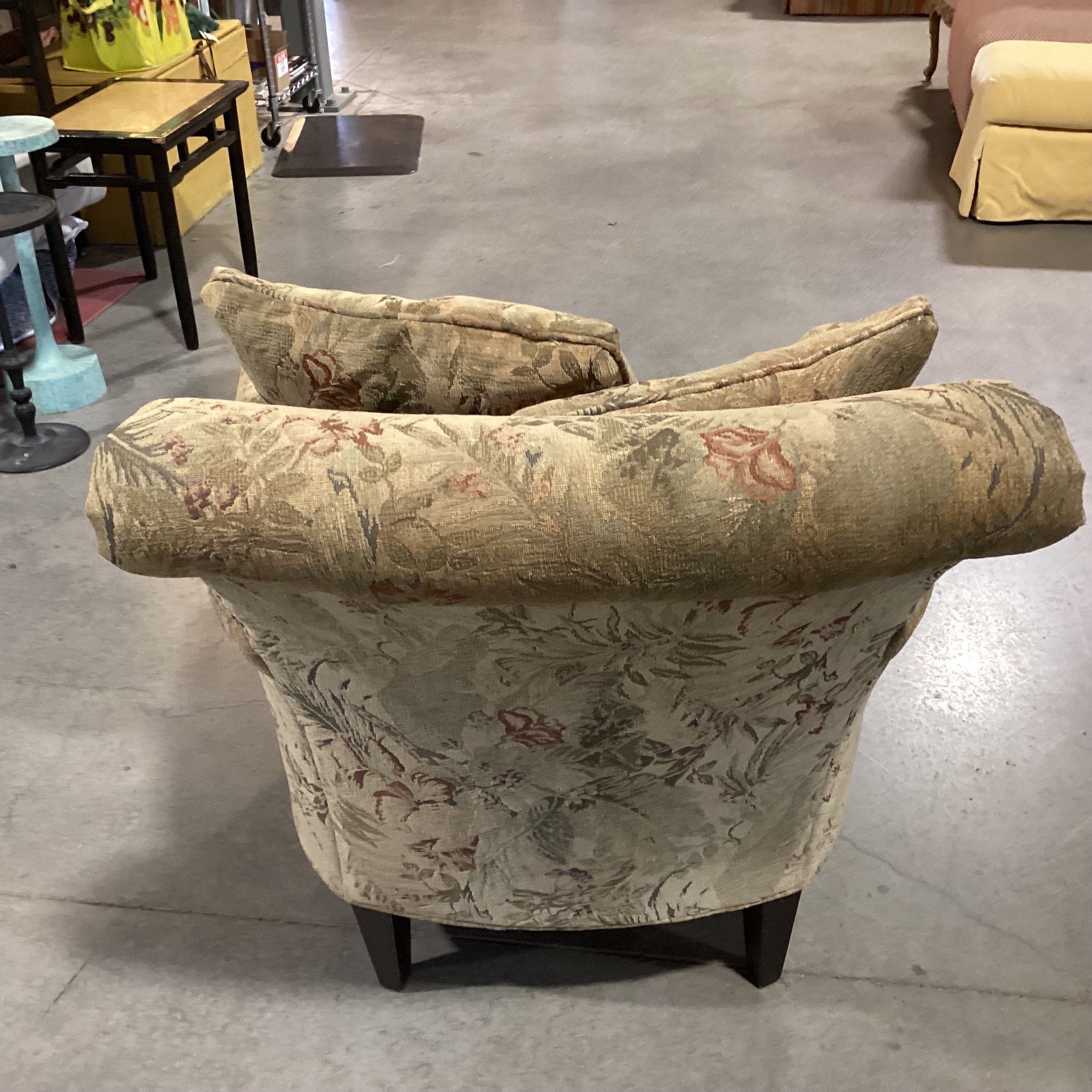 Golden Tan Green & Red Floral Chair 34"x 36"x 36"