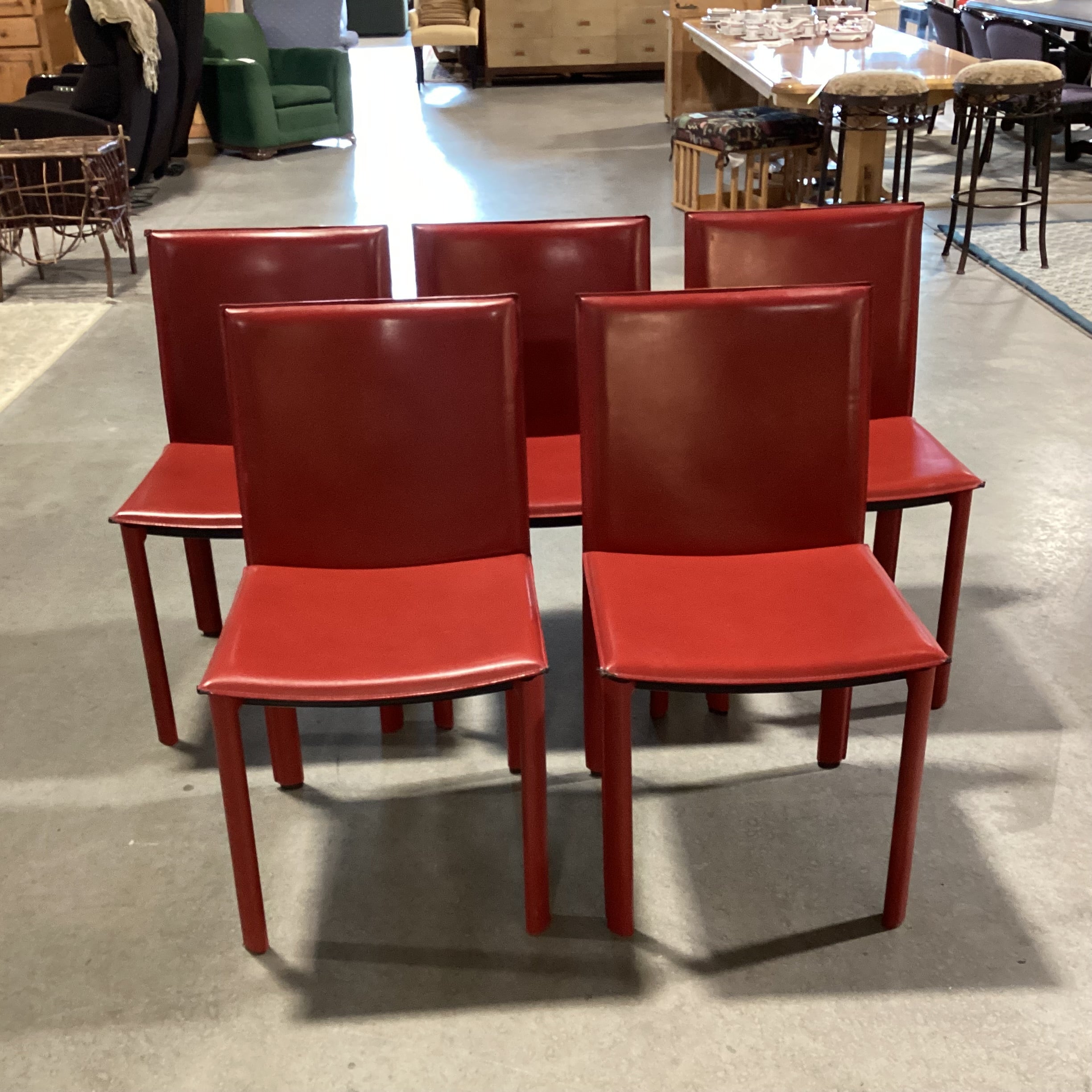 SET of 5 Maria Yee Red Leather Dining Chairs 18.5"x 18.5"x 33.5"