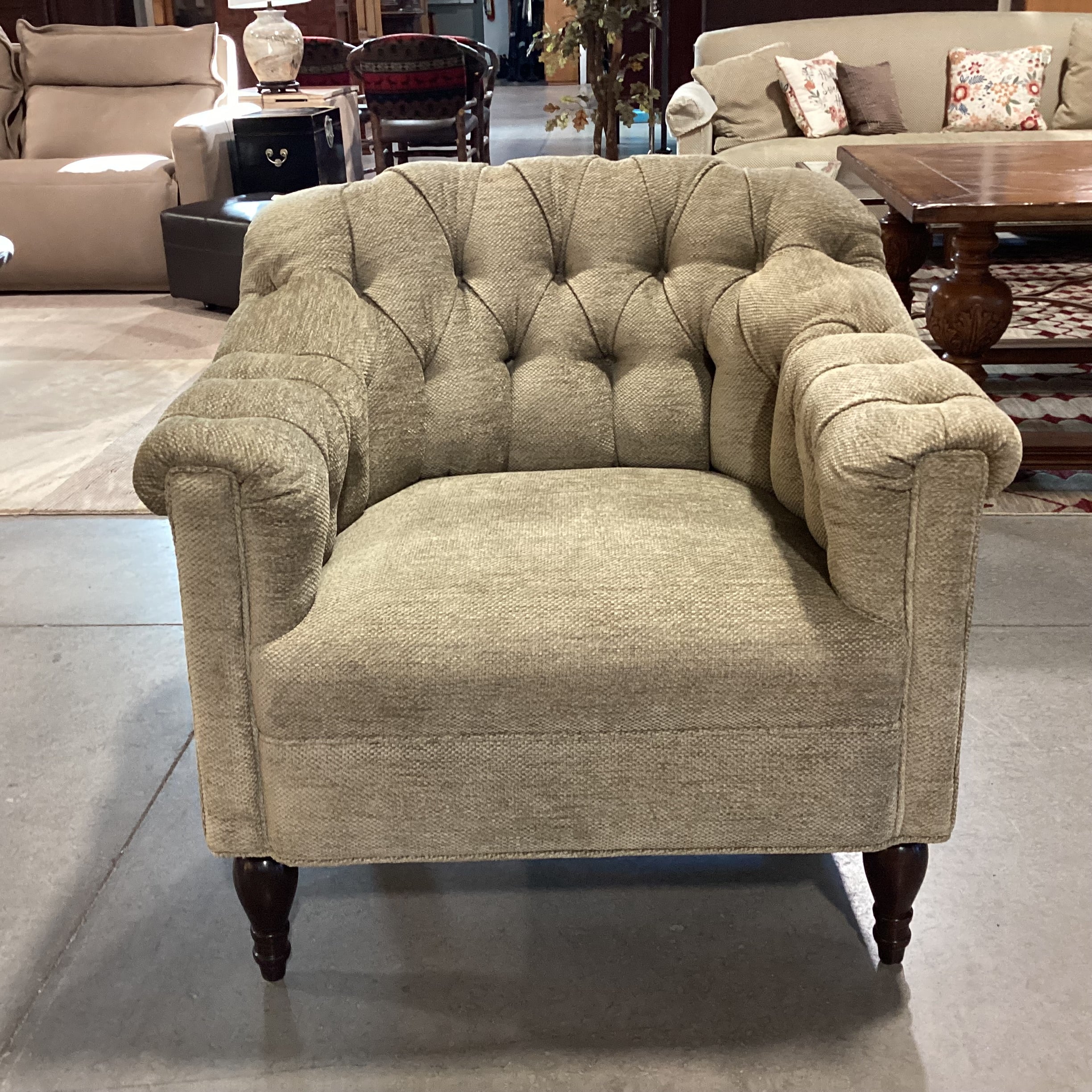 JJ Custom Sage Woven Chenille Tufted Chair 32"x 32"x 32"