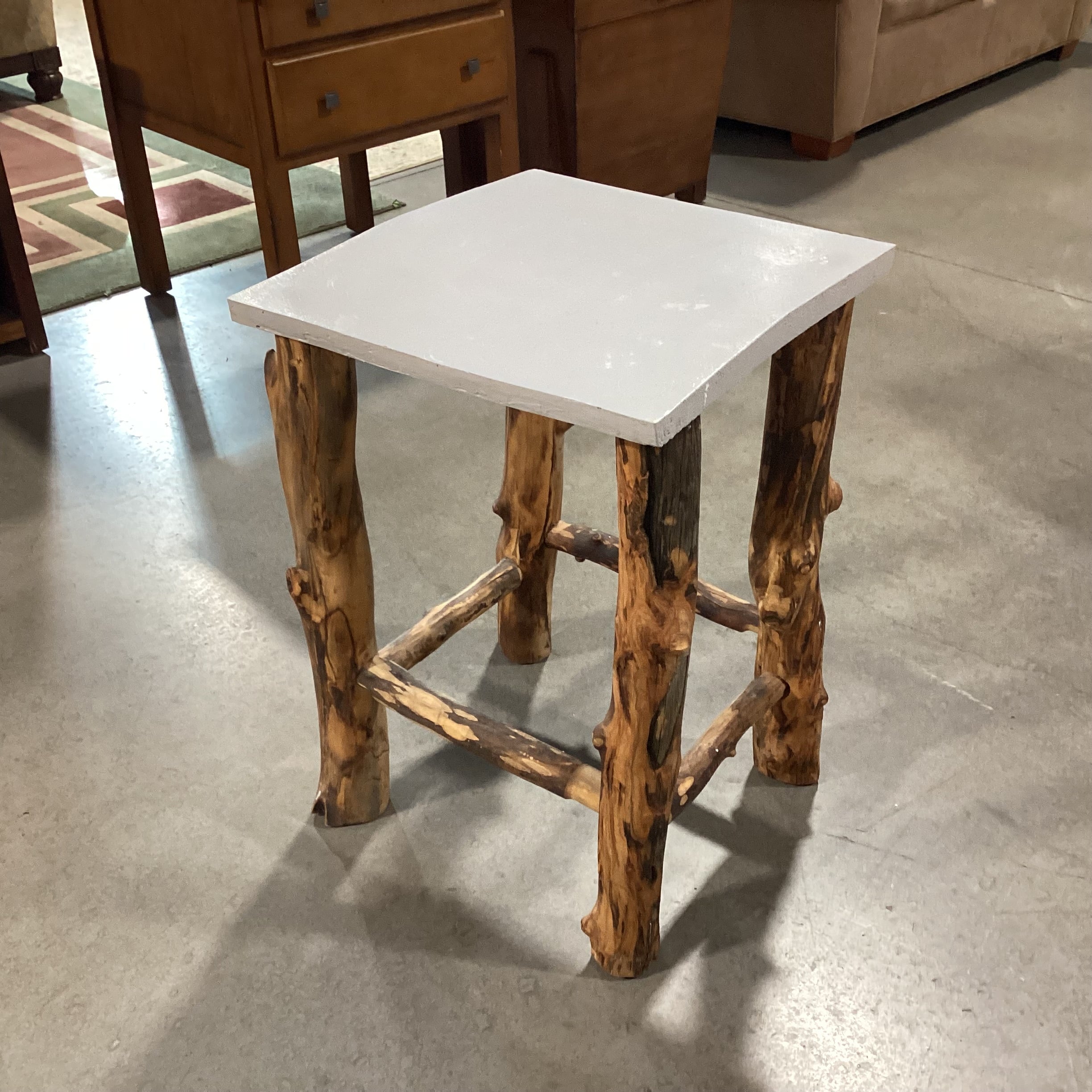 Log & Painted Grey Wood Top End Table 18"x 18"x 26"