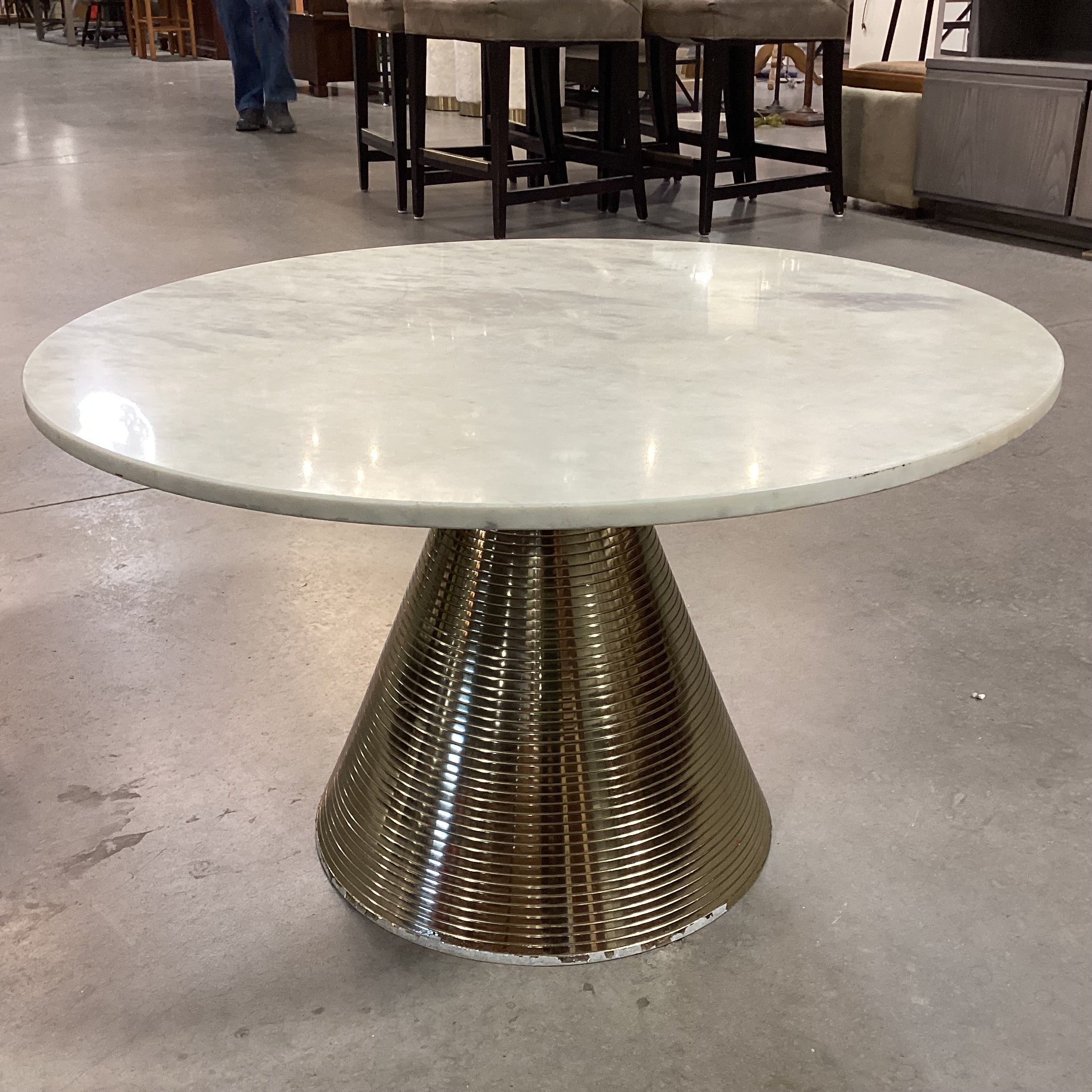 TOV Gold Cone Base & Round Marble Top Coffee Table 30" Diameter x 17.5"