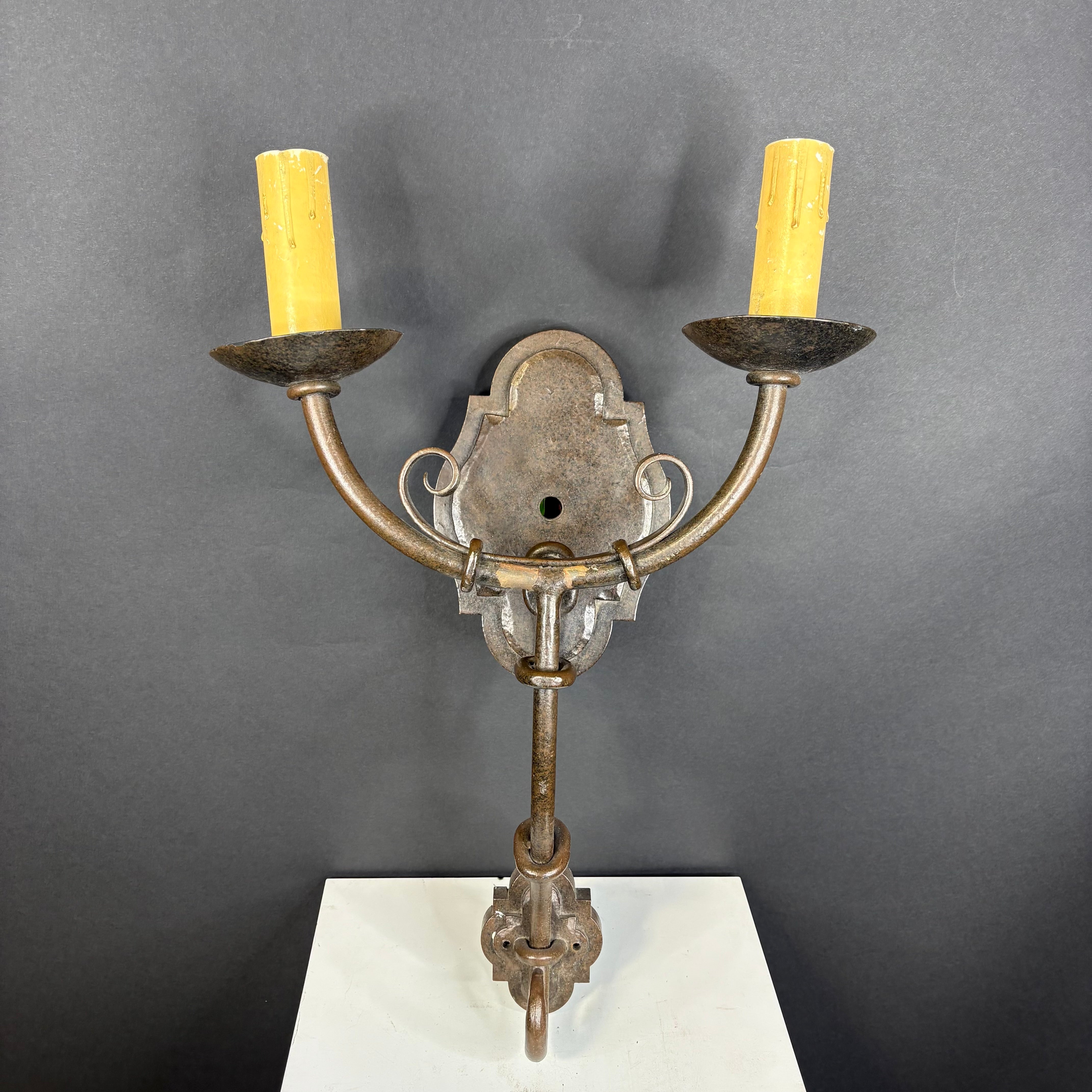Myers and Company Gothic Revival 2-Light Brown Painted Solid Iron Wall Sconce 14”x 21”x 7.5”