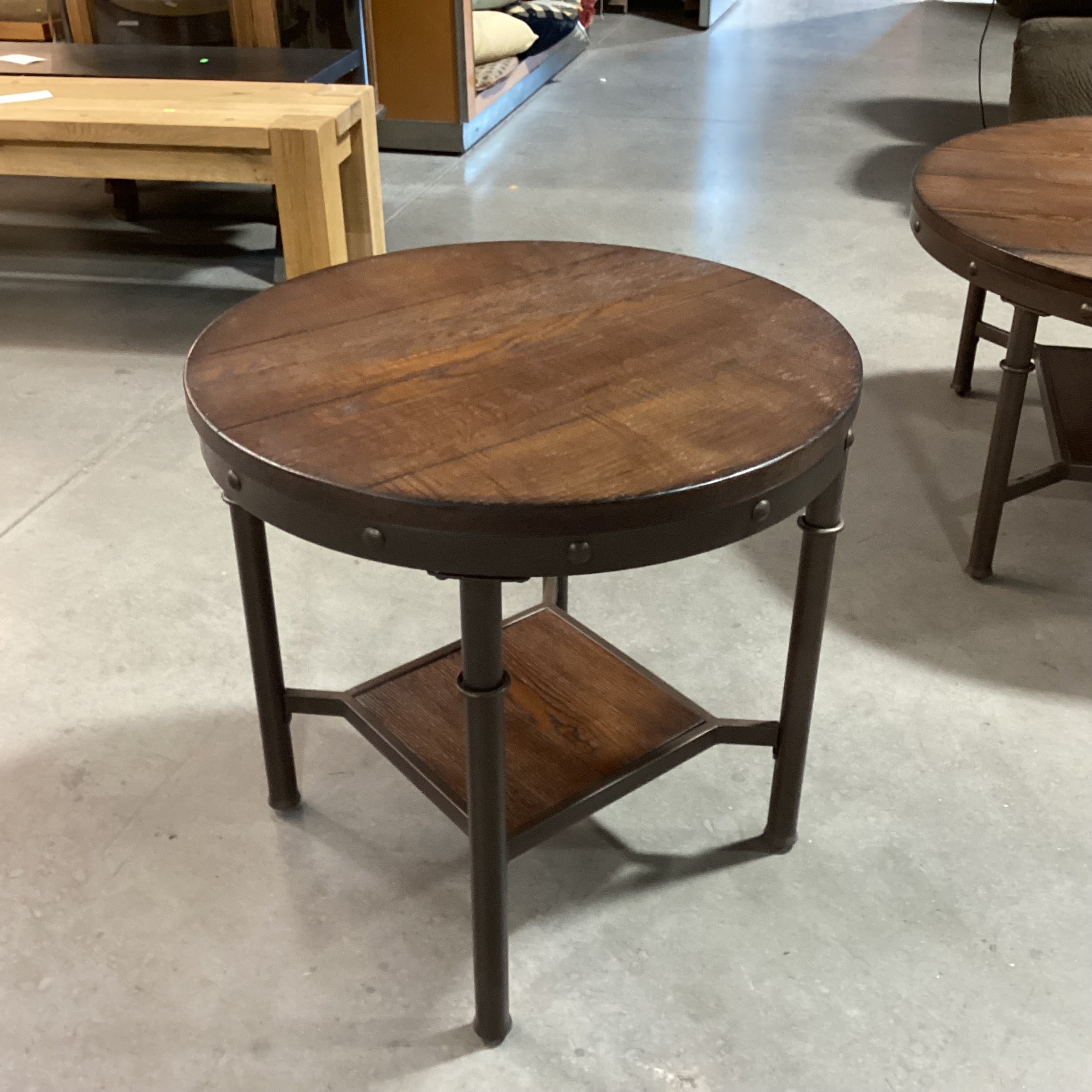Ashley Furniture Round Wood & Iron End Table 24" Diameter x 23"