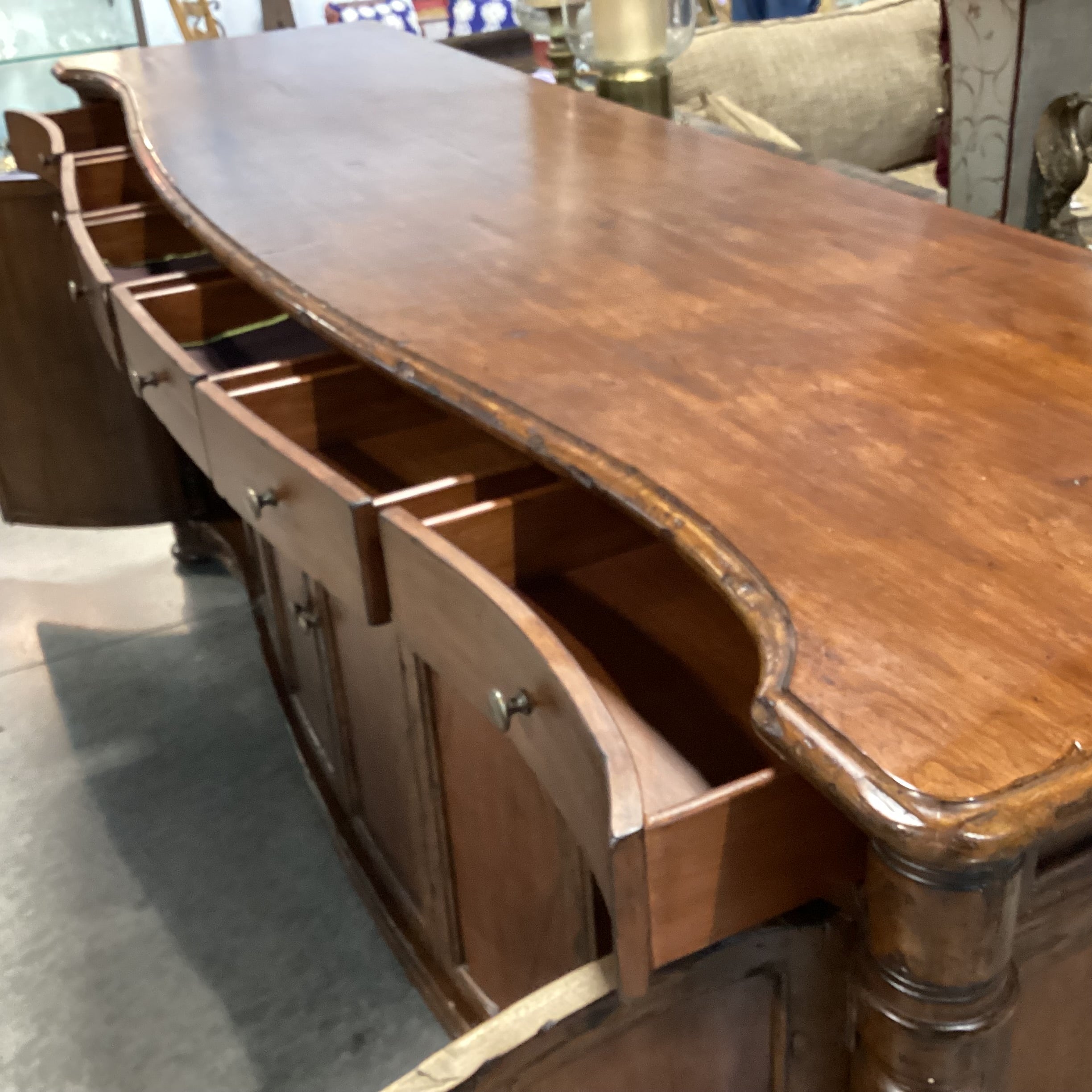 Solid Distressed Finished Carved Wood 4 Door 6 Drawer Sideboard 100.5"x 27"x 43"