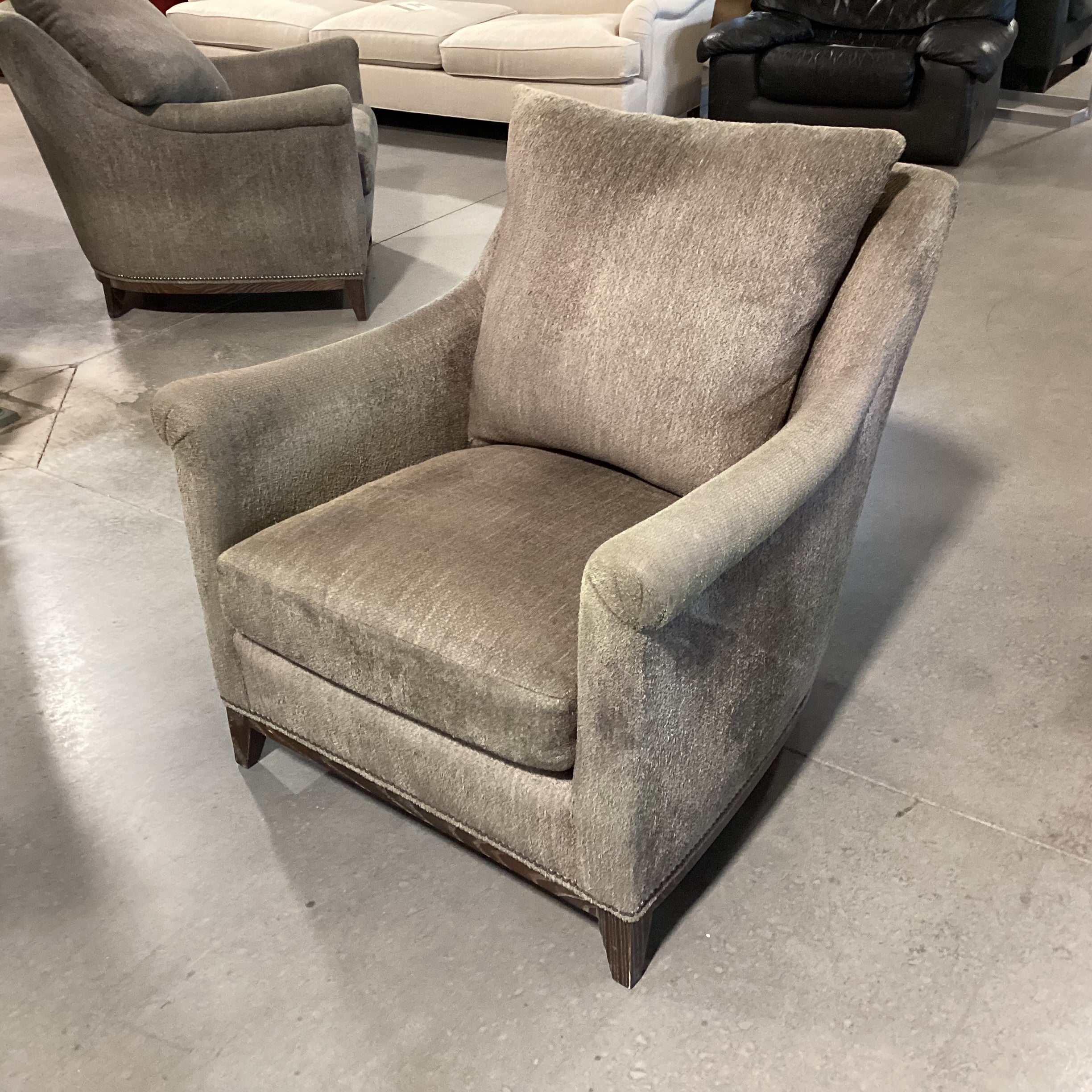 Hickory Chair Taupe Grey Upholstered Nailhead Chair 33"x 36"x 33"