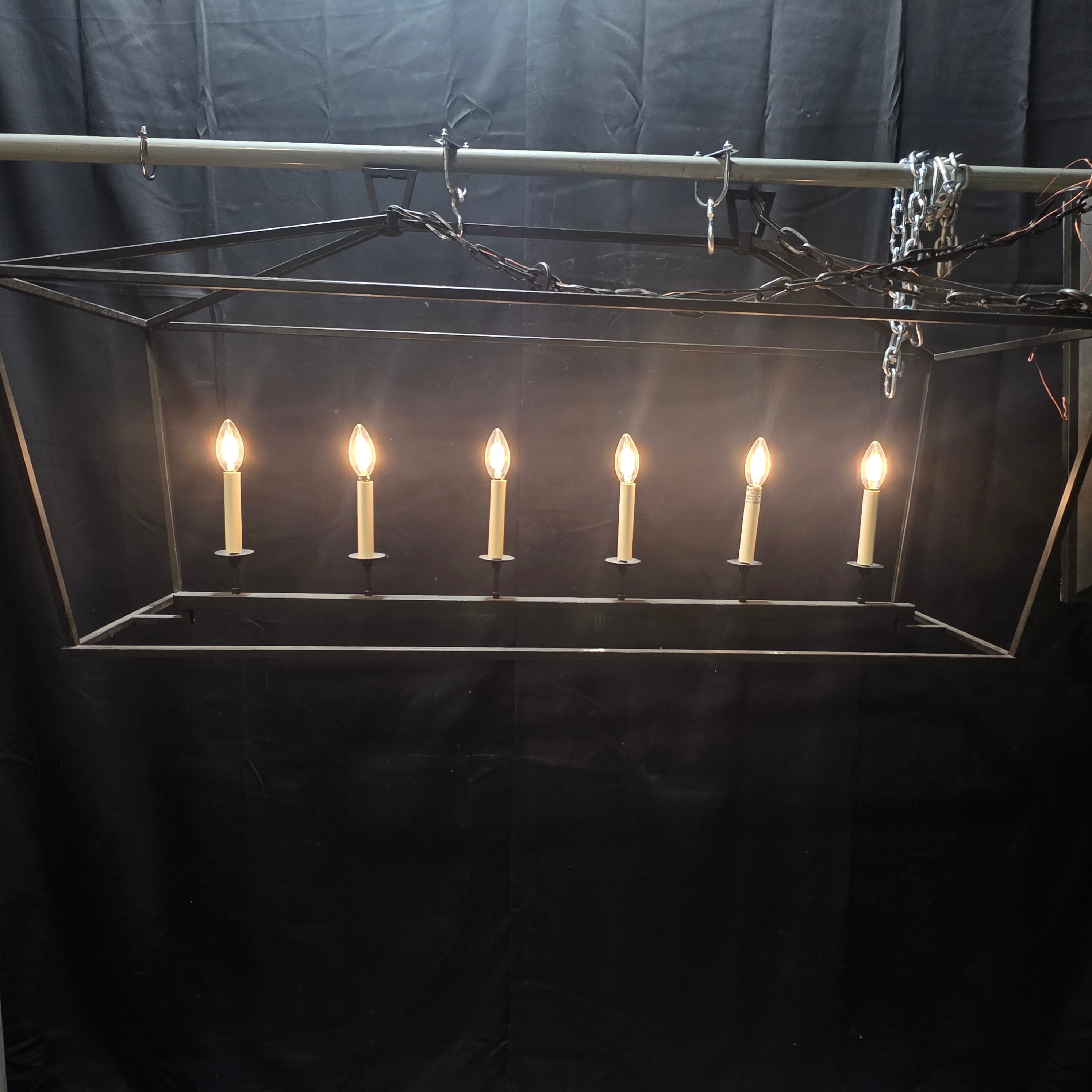 6 Light Farmhouse Chandelier Candle Rectangle Pendant 54"x17"x25"