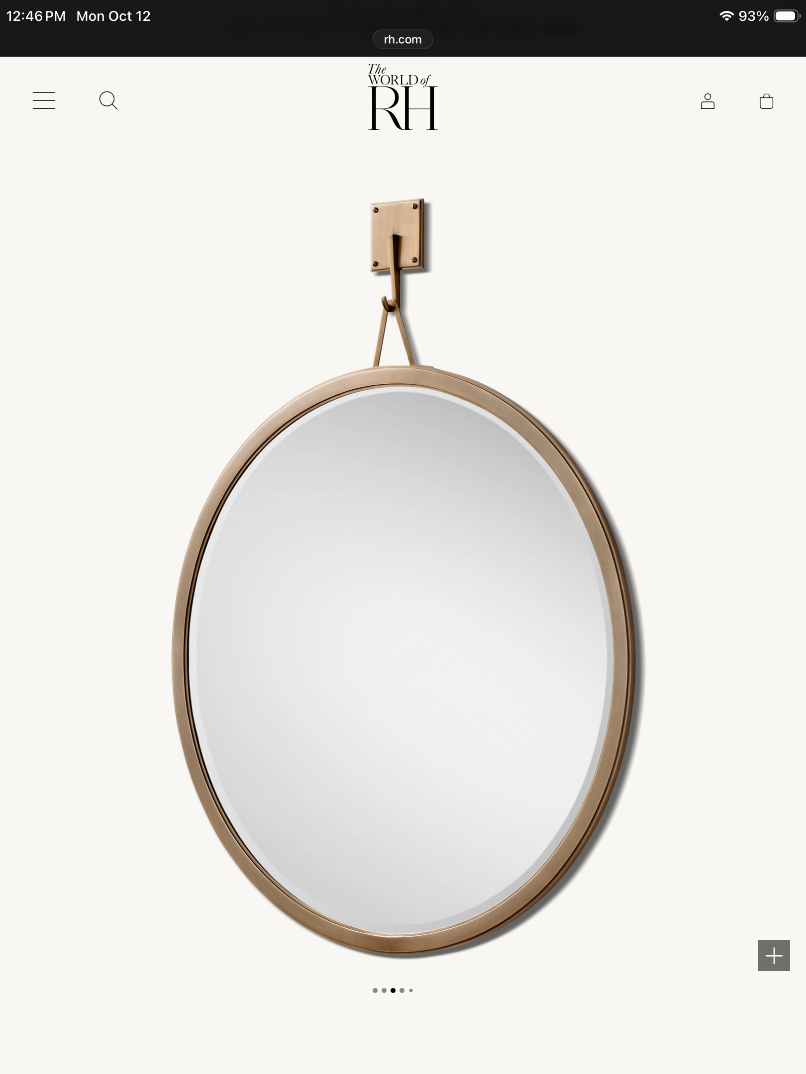 RH Brass Bevelled Edge Round Pendant Mirror 30" x 40"