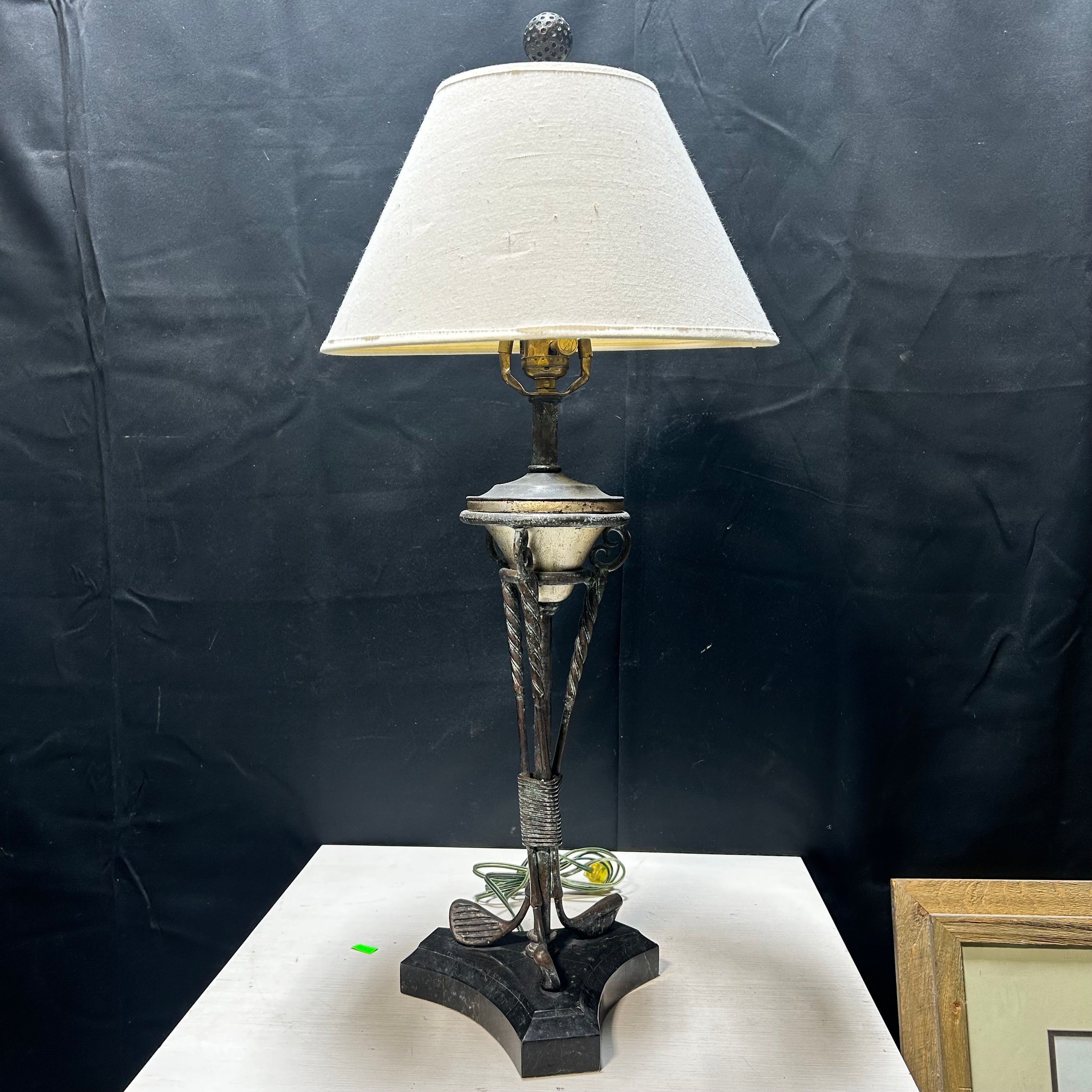 Vintage Golf Themed Marble & Iron Table Lamp 13"x 28"