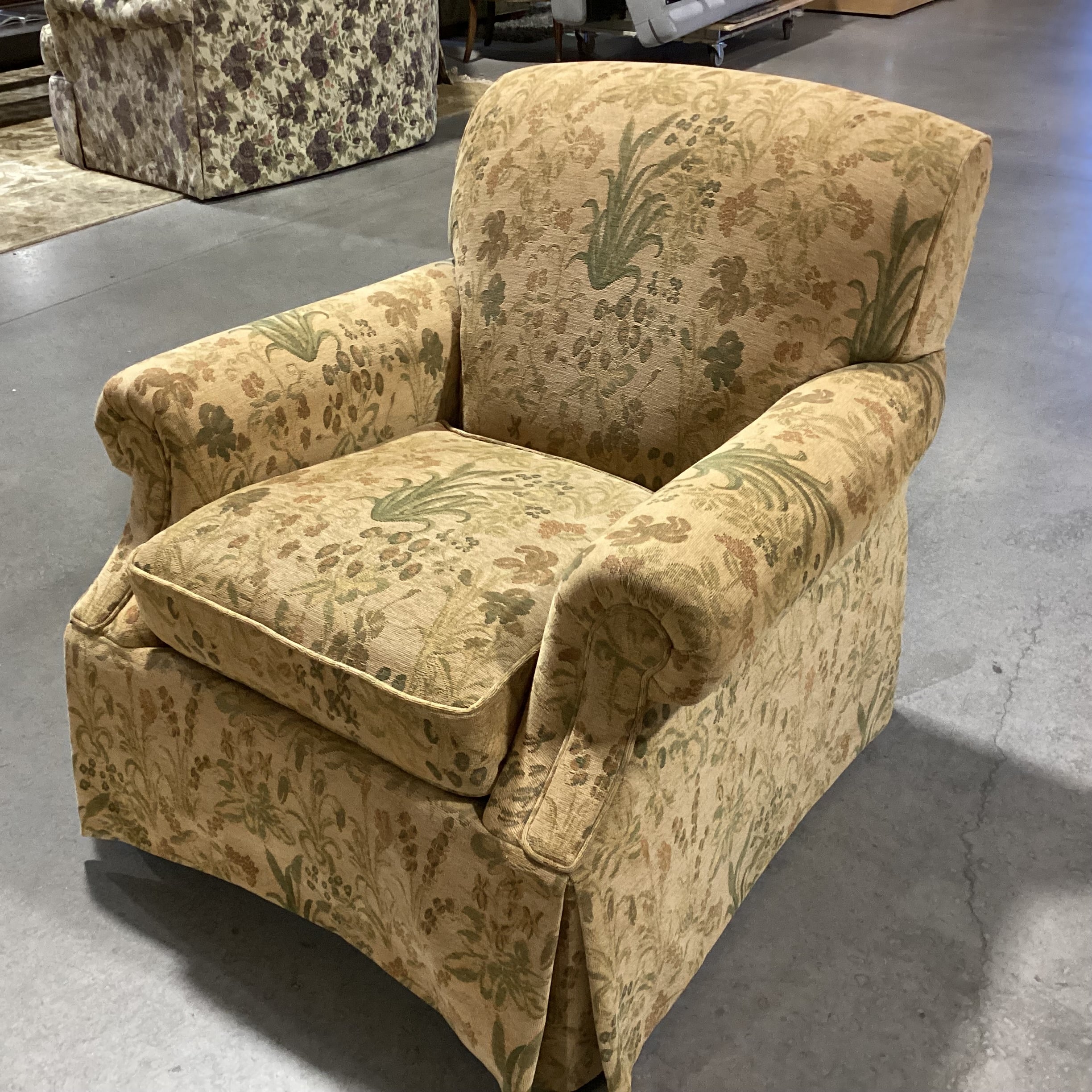 Kravet Furniture Golden Tan & Green Floral Chair 36"x 36"x 35"