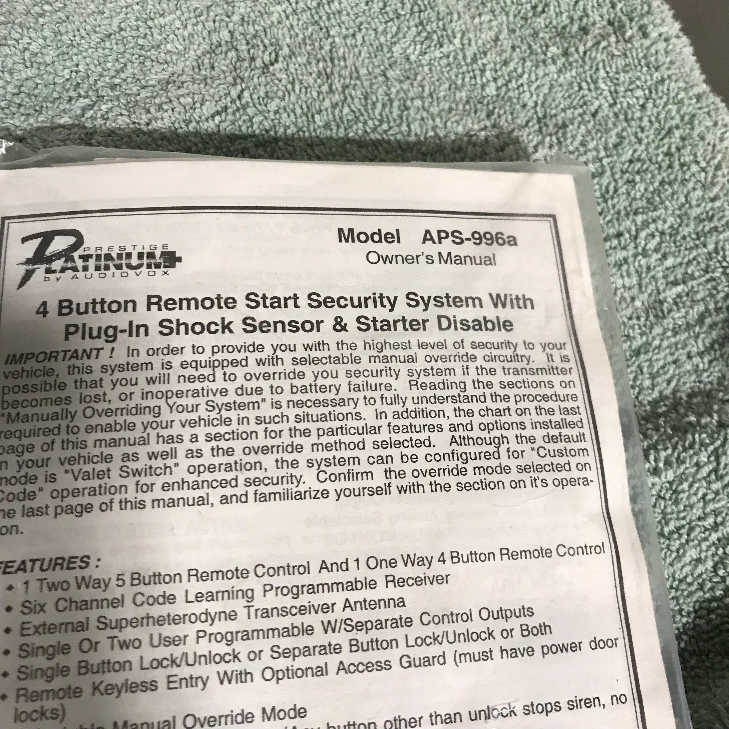 4 Button Remote Start Security System With Plug-in Shock Sensor & Starter Disable