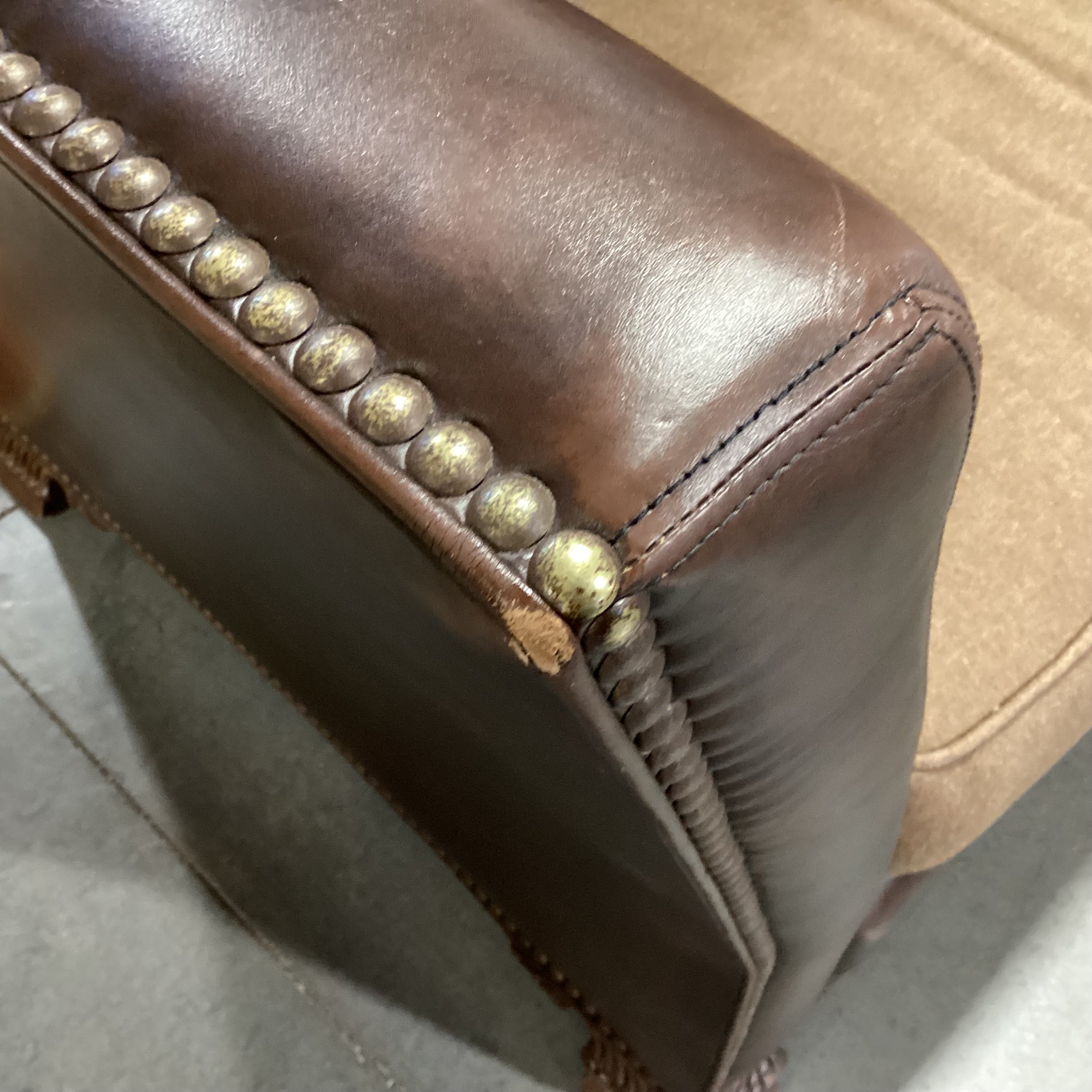 Knole House Style Leather Nailhead High Back & Wool Down with Ornate Finial Sofa 110"x 45"x 43"