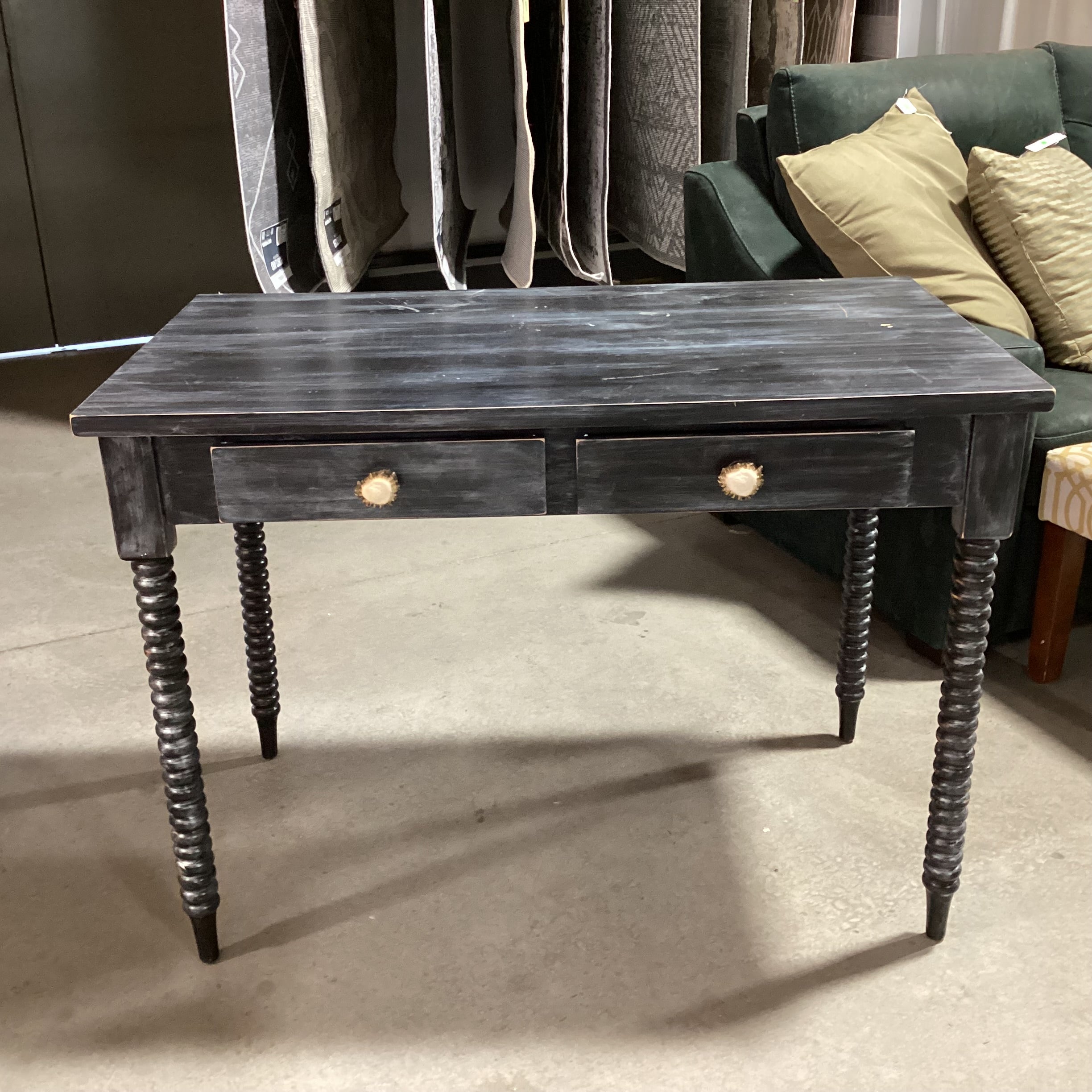 Midnight Finished Wood with Spindle Leg 2 Drawer Antler Pulls Desk 42"x 24"x 31"