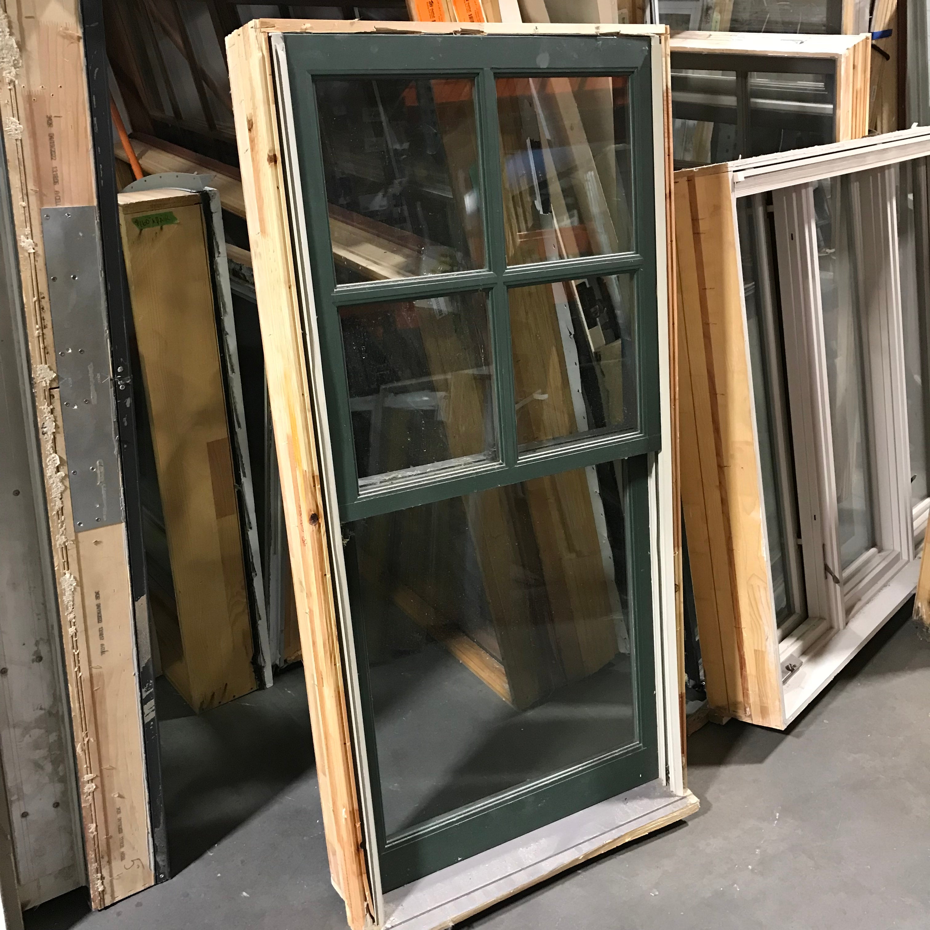 29.75"x 60.75"x 6" Green Wood Clad Single Sash 4 Pane Top Single Pane Below Vertical Exterior Window