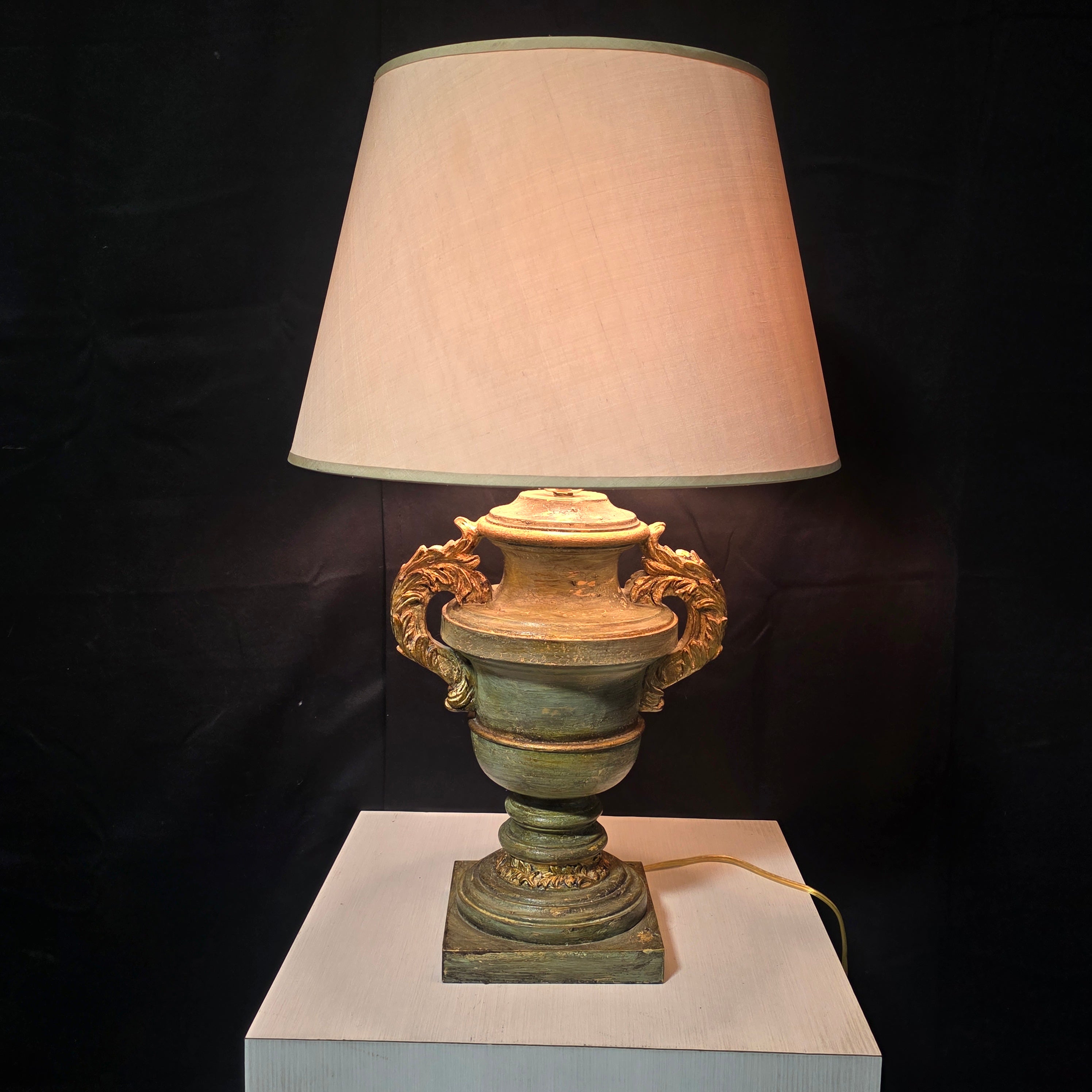 Neoclassical Style Olive Green and Gold Accented Table Lamp 19"x30.5"