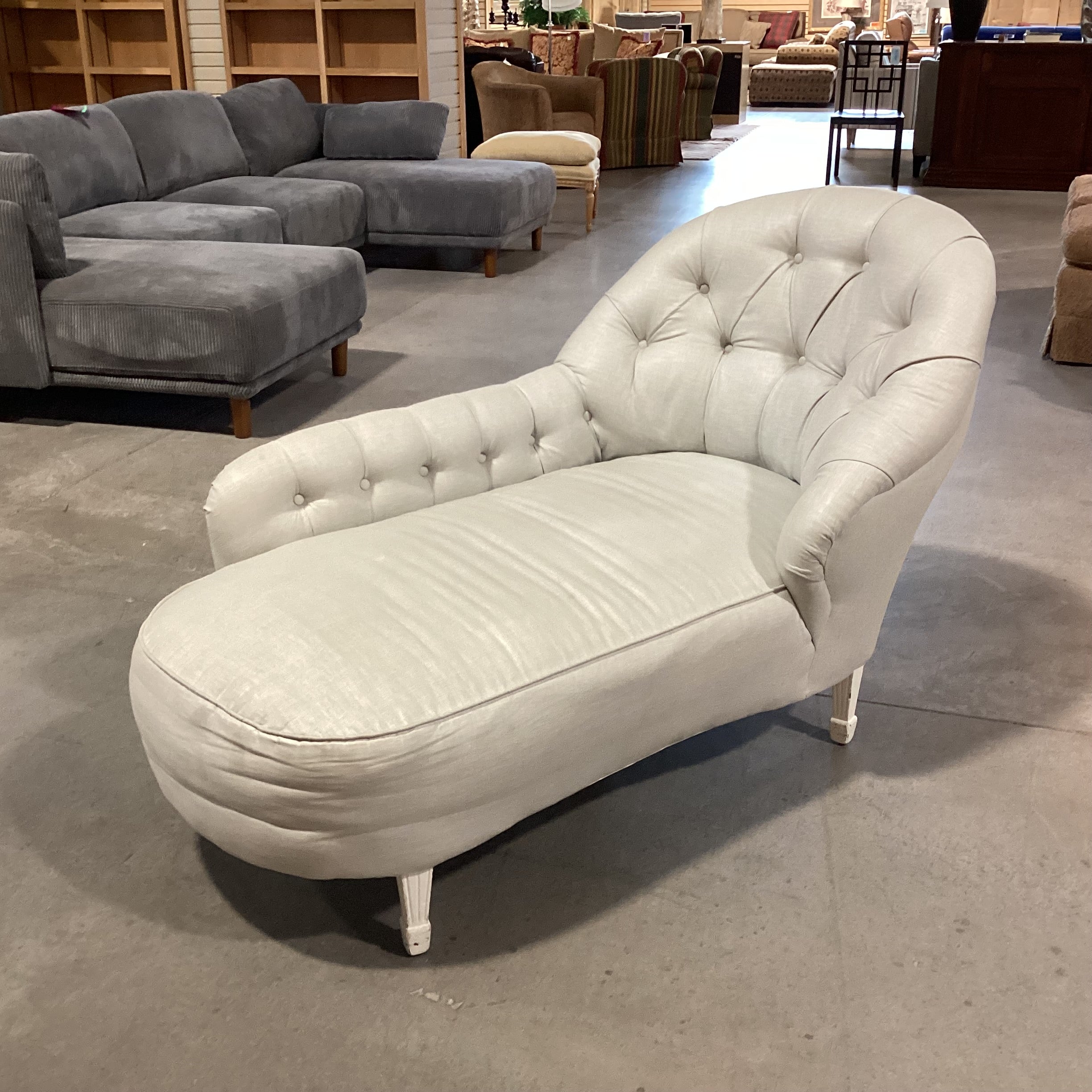 Dove Grey Linen Vintage Chaise Lounge Sofa 60"x 32"x 36"