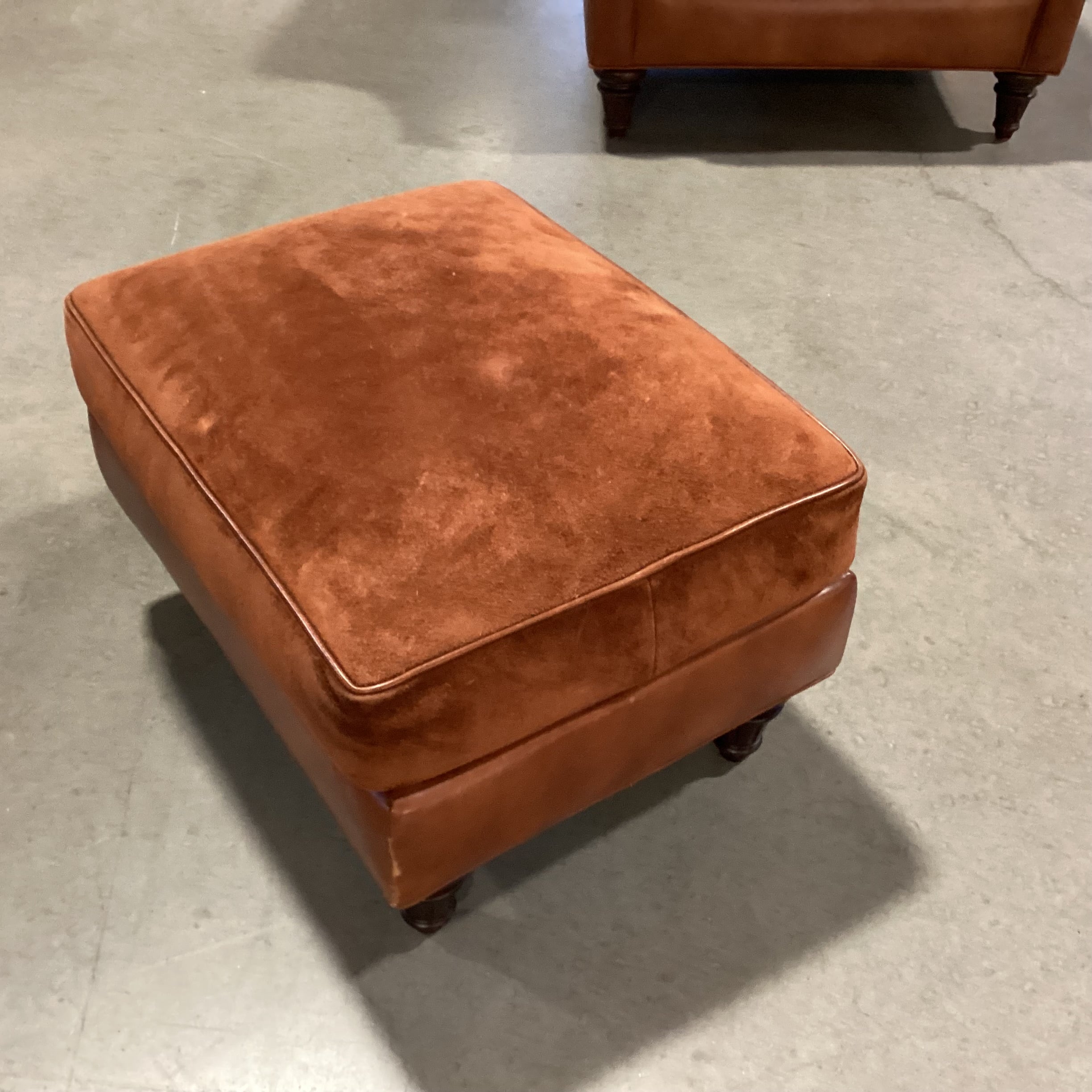 Hancock & Moore Suede & Leather Ottoman 28"x 22"x 16"