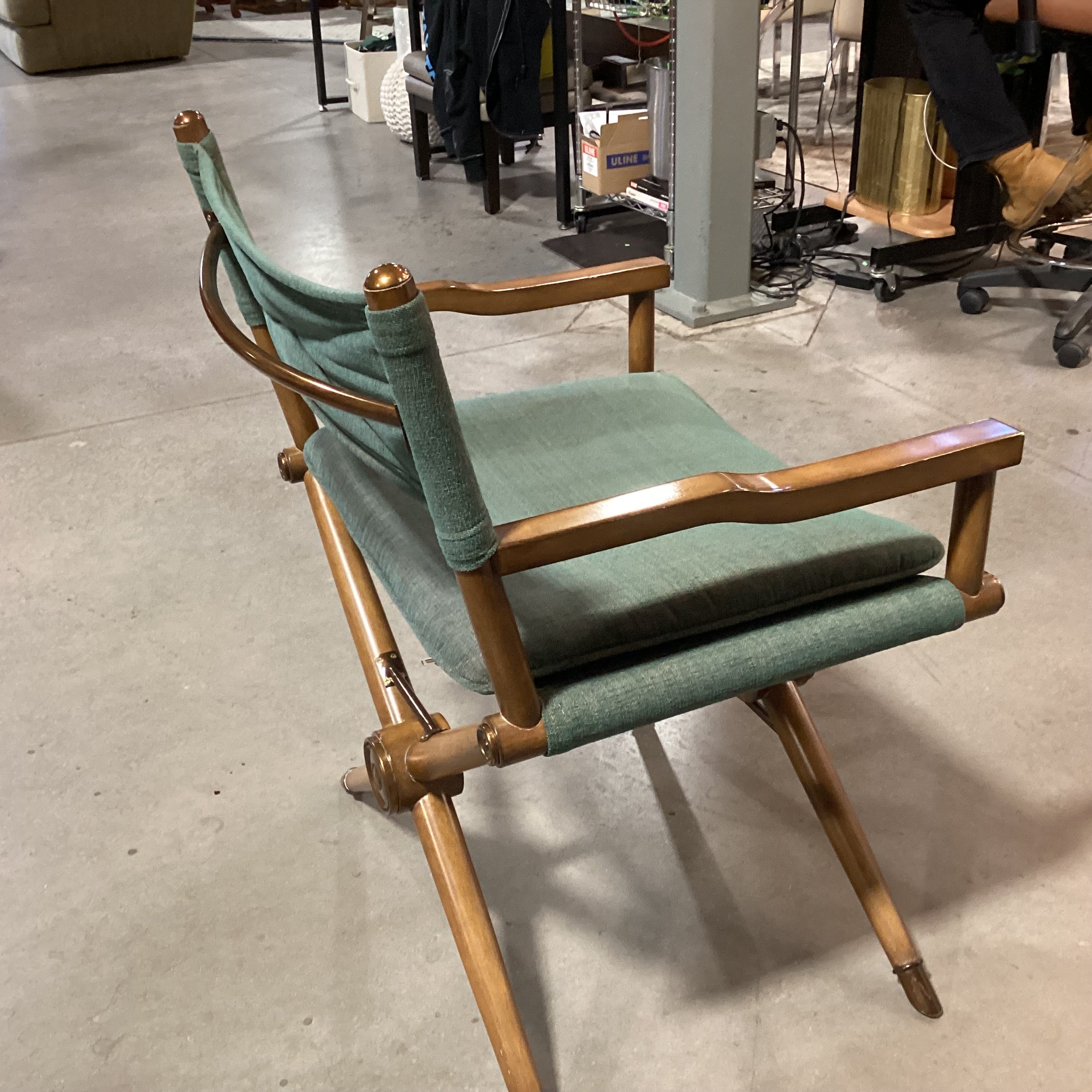 Vintage Kreiss Green Woven Finished Wood with Copper Finished Brass Accent Director Chair 26"x 24"x 33"