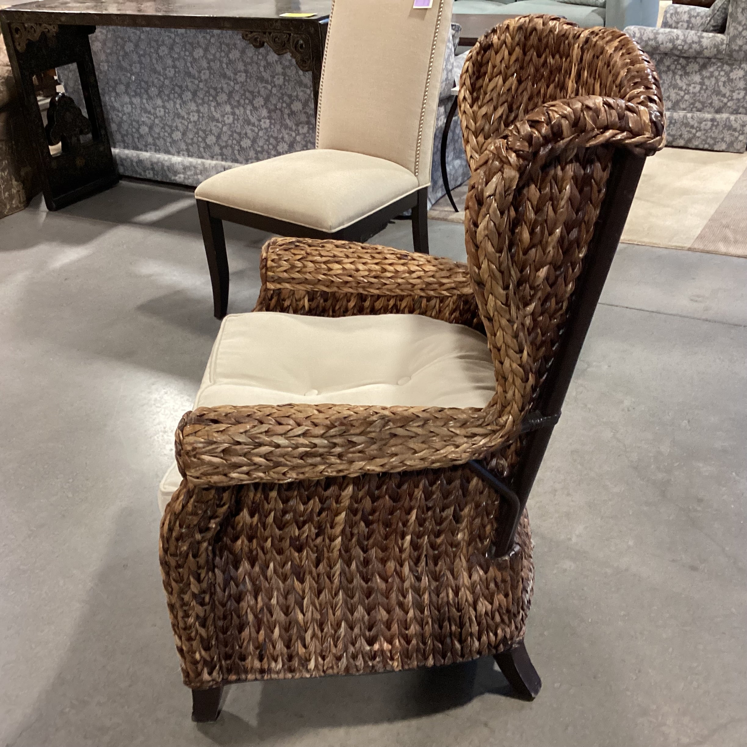 Pier One Seagrass Woven with Cushion Wing Chair 32"x 30"x 41"