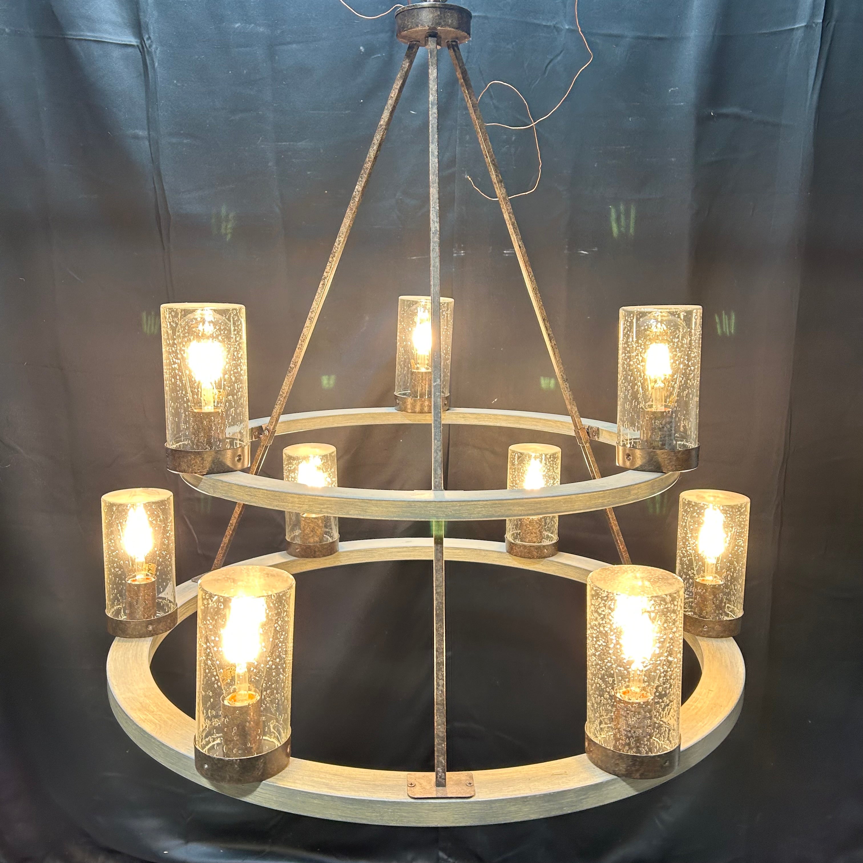 Franklin Iron Gorham Wagon Wheel 2-Tier 9-Light Ring Chandelier 32" X 34"