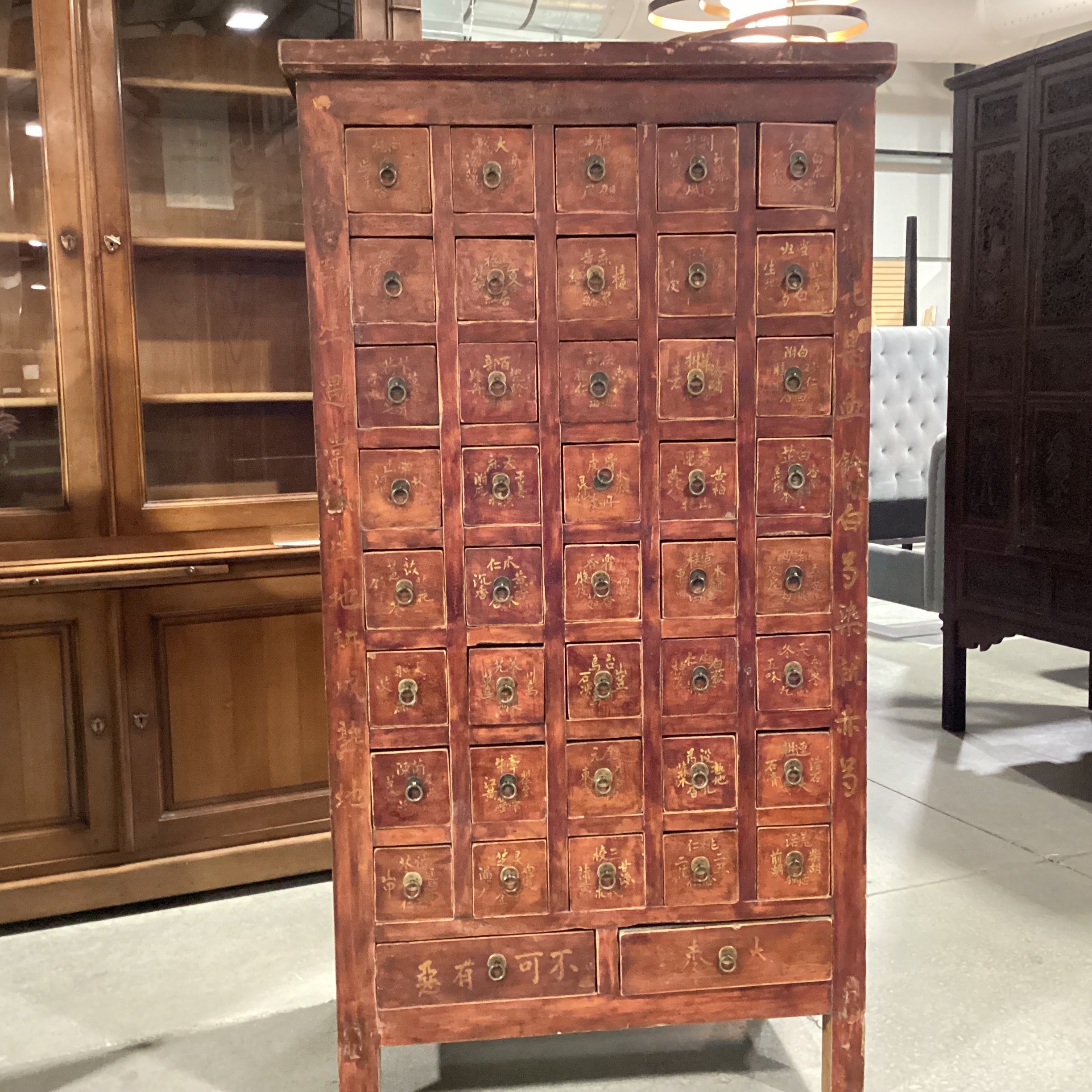 Asian Red Tone Finish Solid Wood 42 Drawer Apothecary Chest 33.5"x 20.5"x 62"