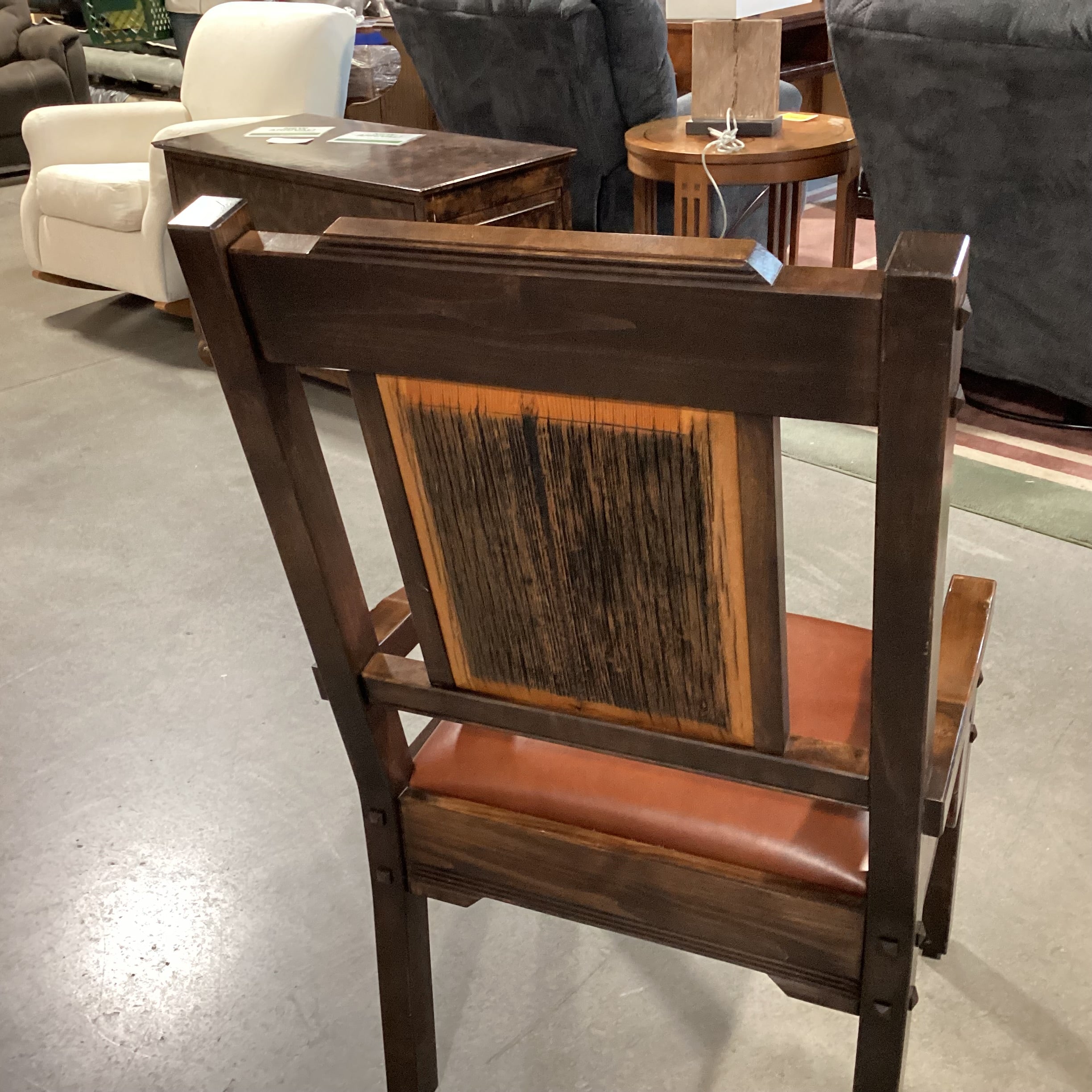 Western Heritage Furniture Reclaimed & Carved Wood & Leather Mission Style Arm Chair 23"x 24"x 41"