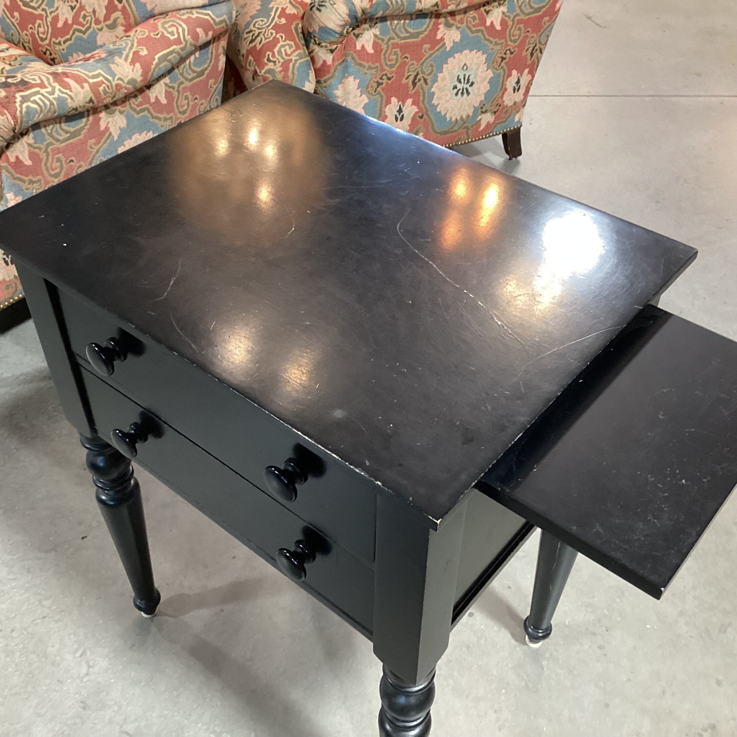 Pottery Barn Black Wood 2 Drawer Turned Legs Nightstand 24"x 18"x 31"