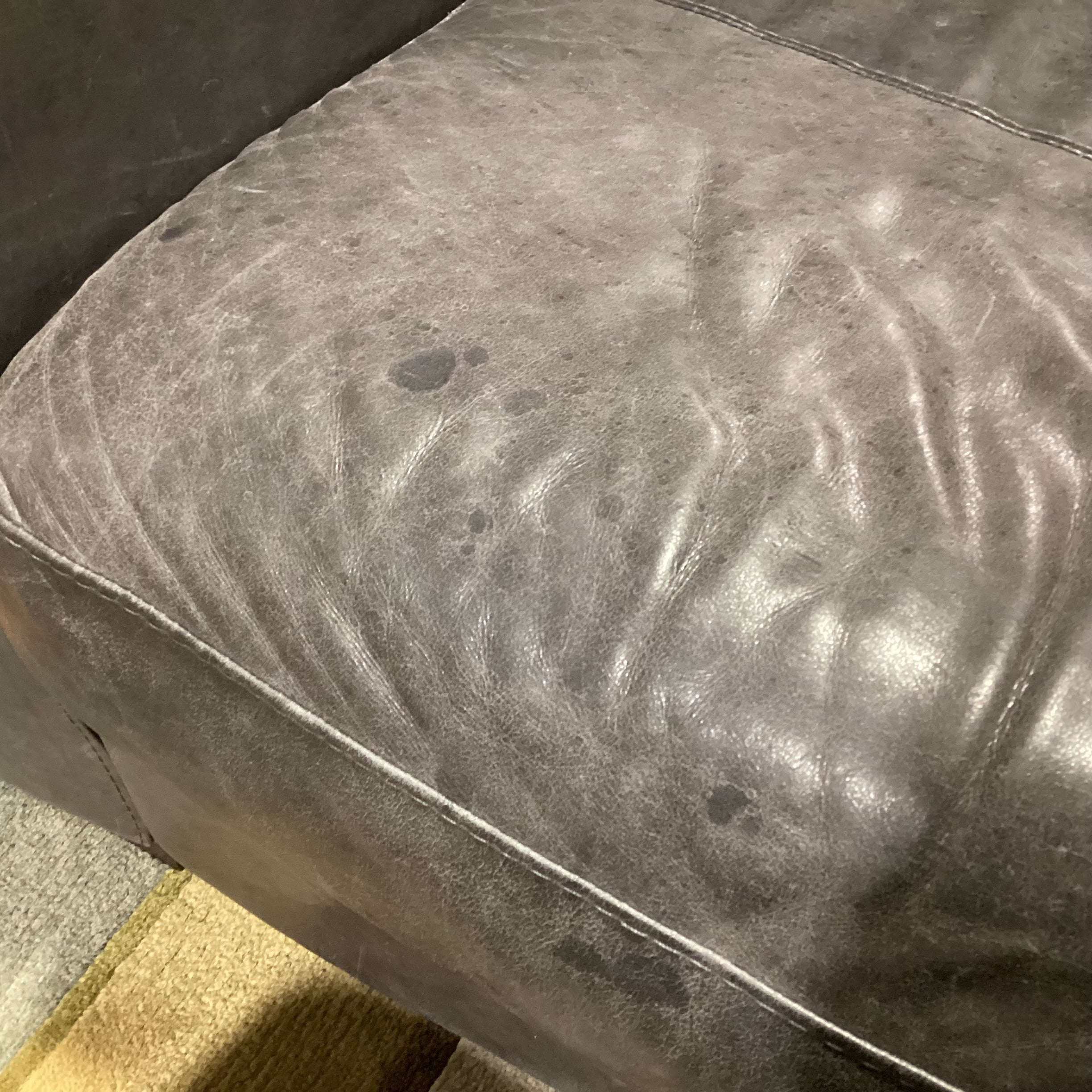 Softline Made in Italy Grey Distressed Leather 4 Piece with Ottoman Sectional 111"x 111"x 42"x 33"